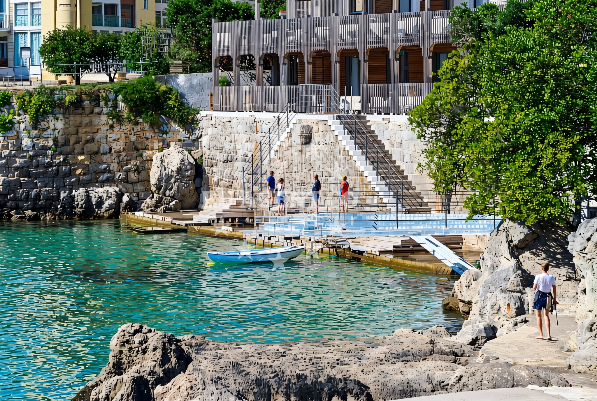 Sea and coastal view of Angiolina, Opatija Beach in Angiolina
