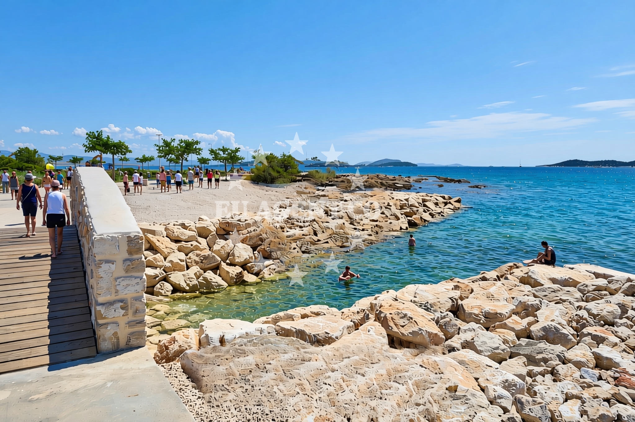 Overview of Antašinov rt (dog beach), Vodice Beach in Antašinov rt (plaža za pse)