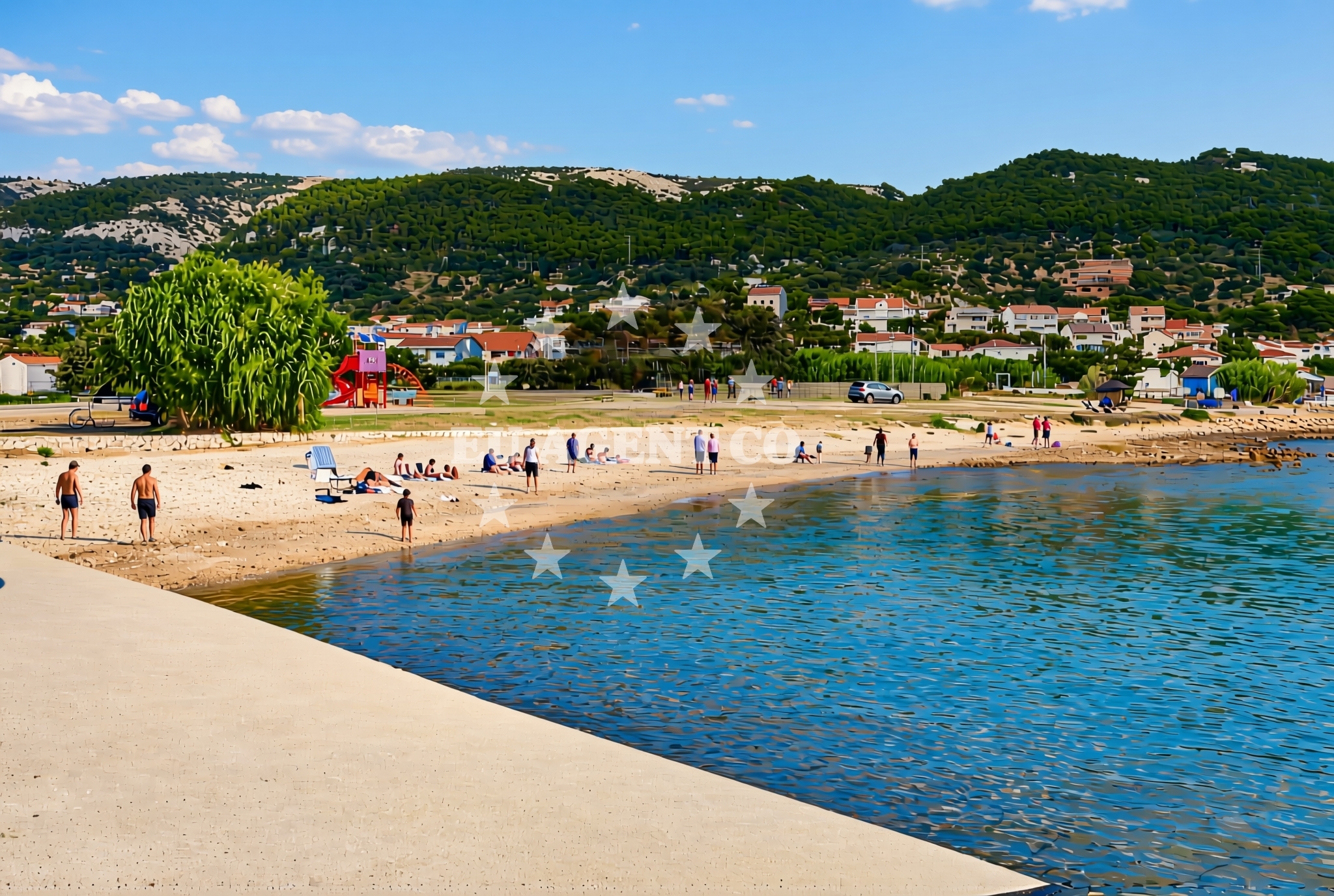 Beach facilities and surroundings at Artić, Banjol (Rab) Beach in Artić