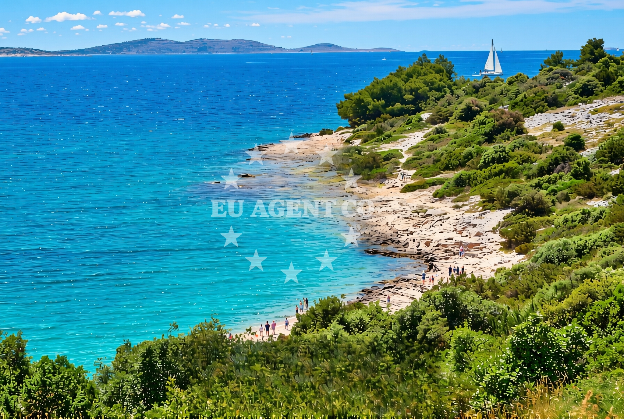 Sea and coastal view of Artiluka, Jezera (Murter) Beach in Artiluka