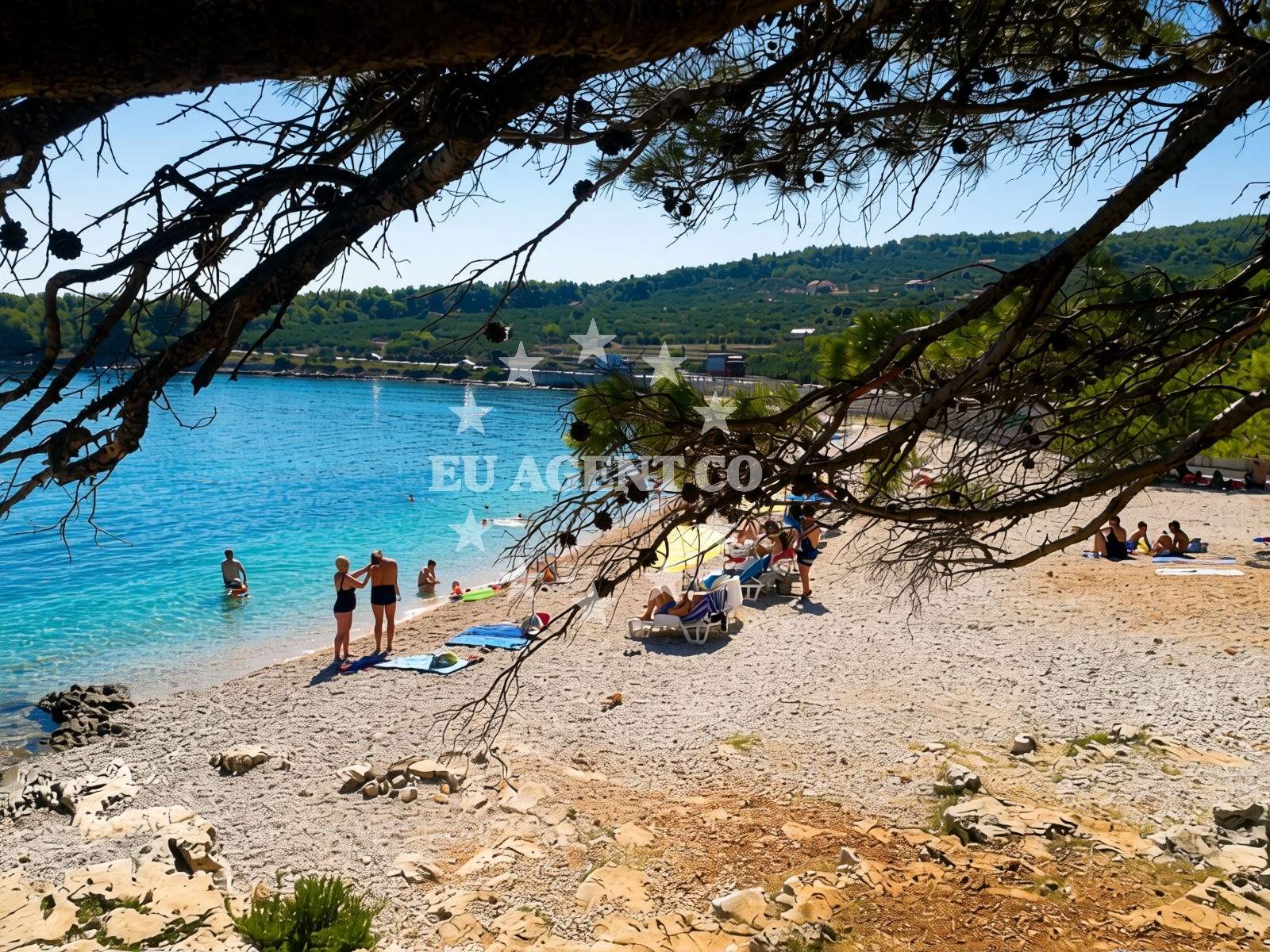 Sea and coastal view of Babin Laz beach in Malačnica, Supetar