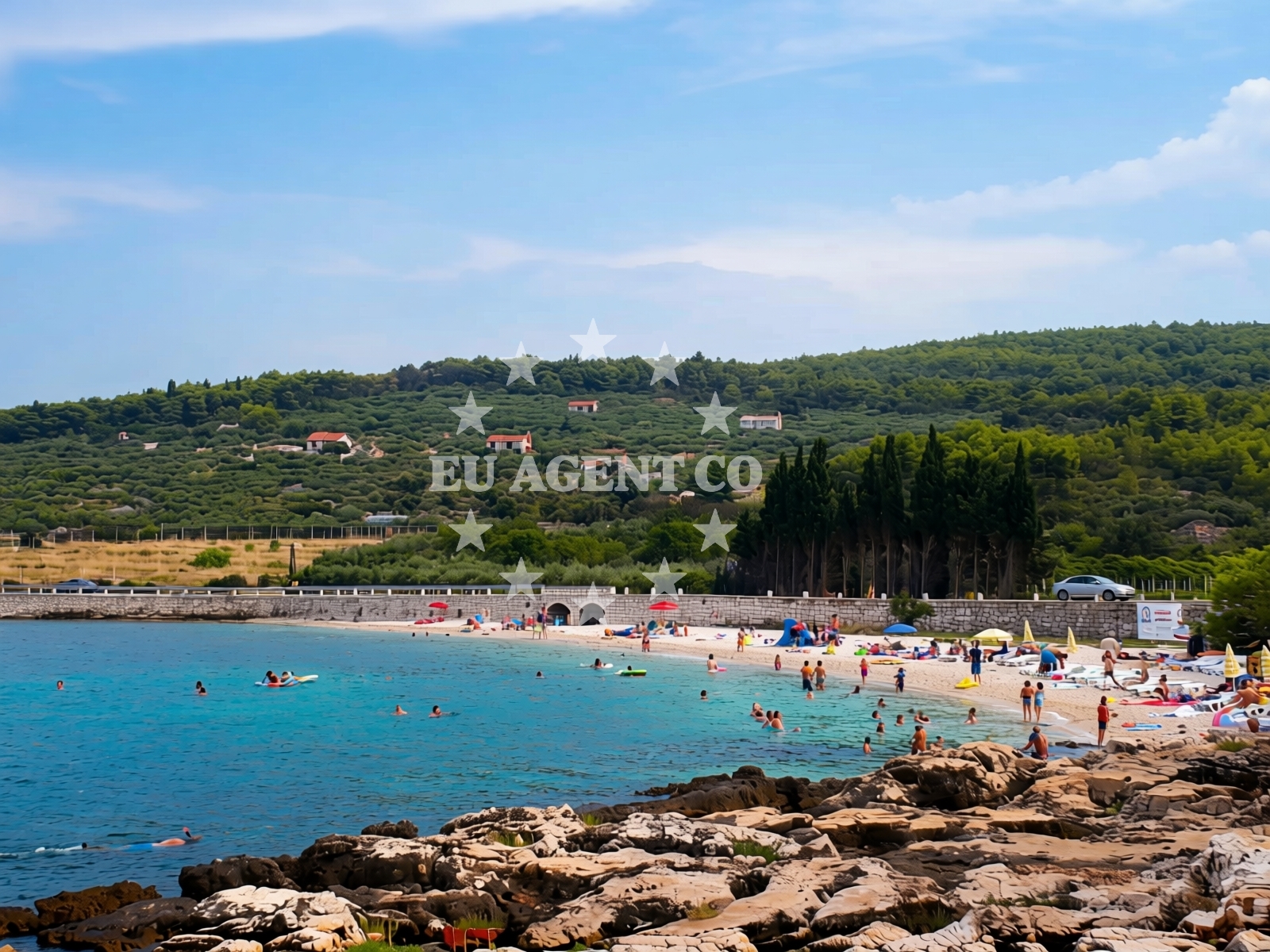 Beach facilities and surroundings at Babin Laz beach in Malačnica, Supetar