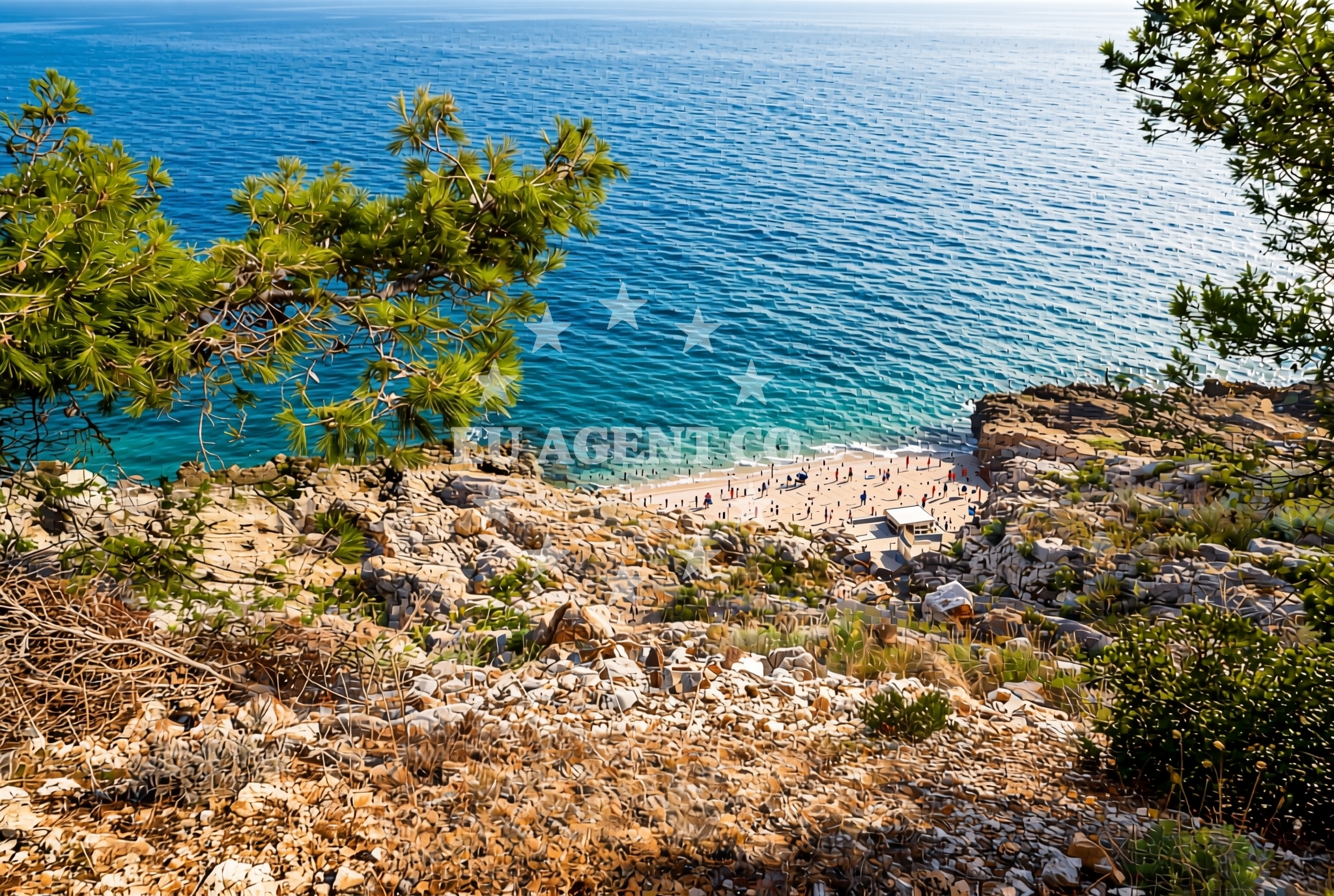 Shoreline and swimming area at Bad (dog beach), Rogač (Šolta) Beach in Bad (plaža za pse)