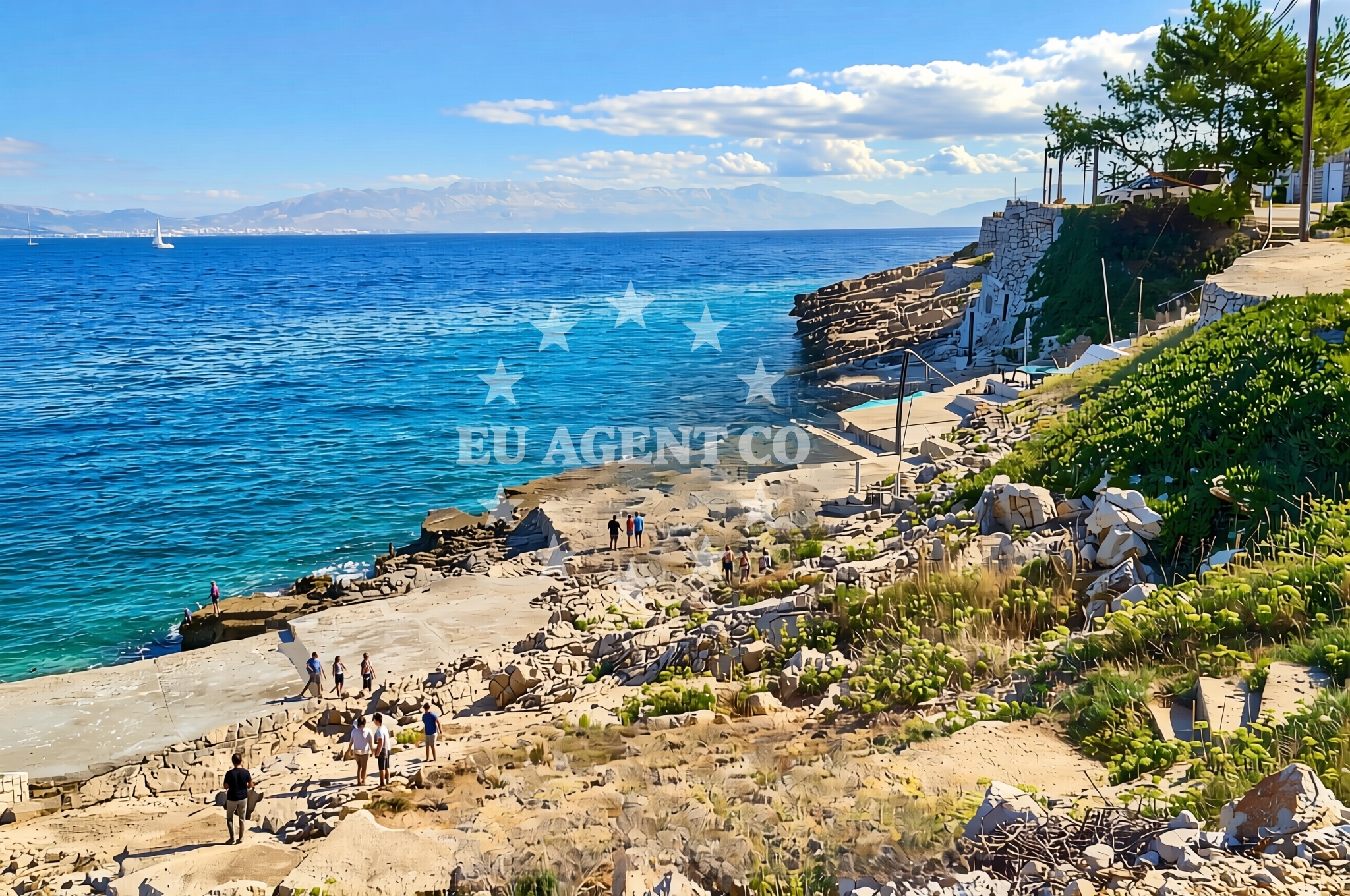 Shoreline and swimming area at Bad, Rogač (Šolta) Beach in Bad