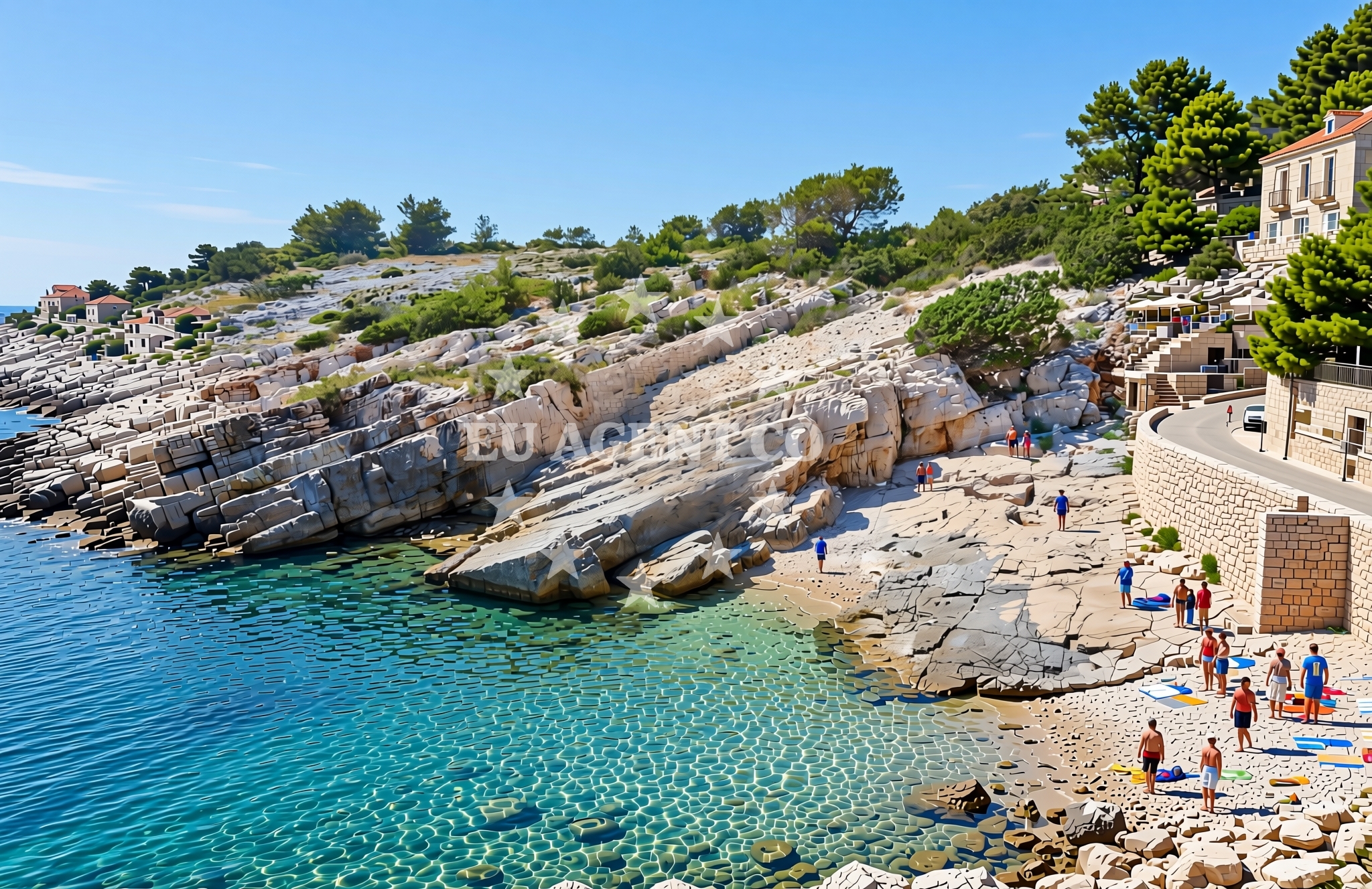 Sea and coastal view of Balun, Žirje (Žirje) Beach in Balun