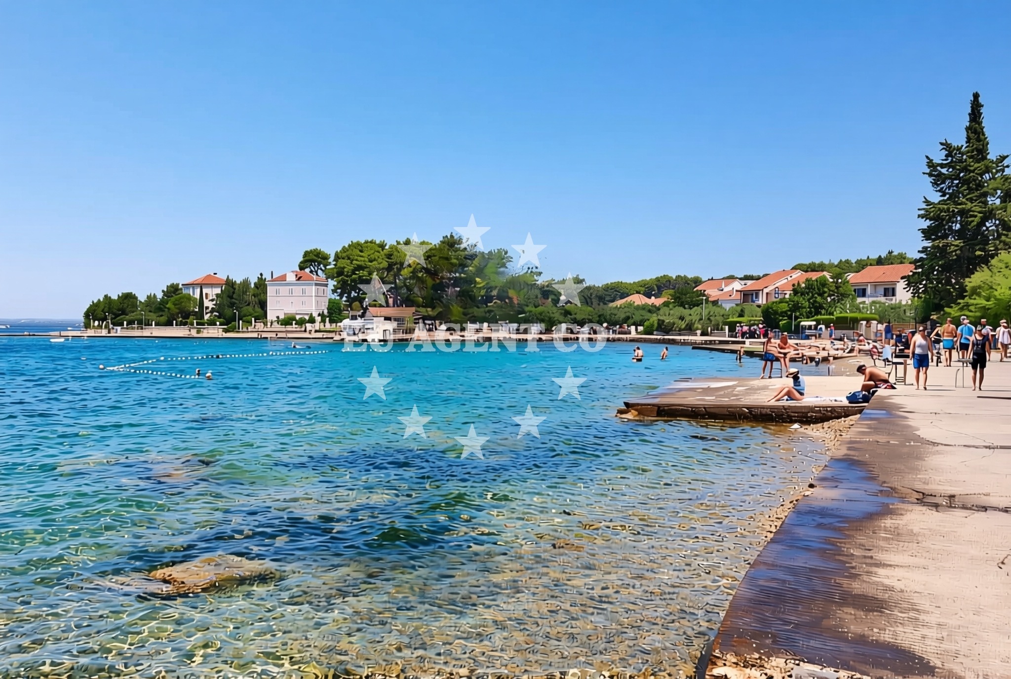 Shoreline and swimming area at Banj, Zlarin (Zlarin) Beach in Banj