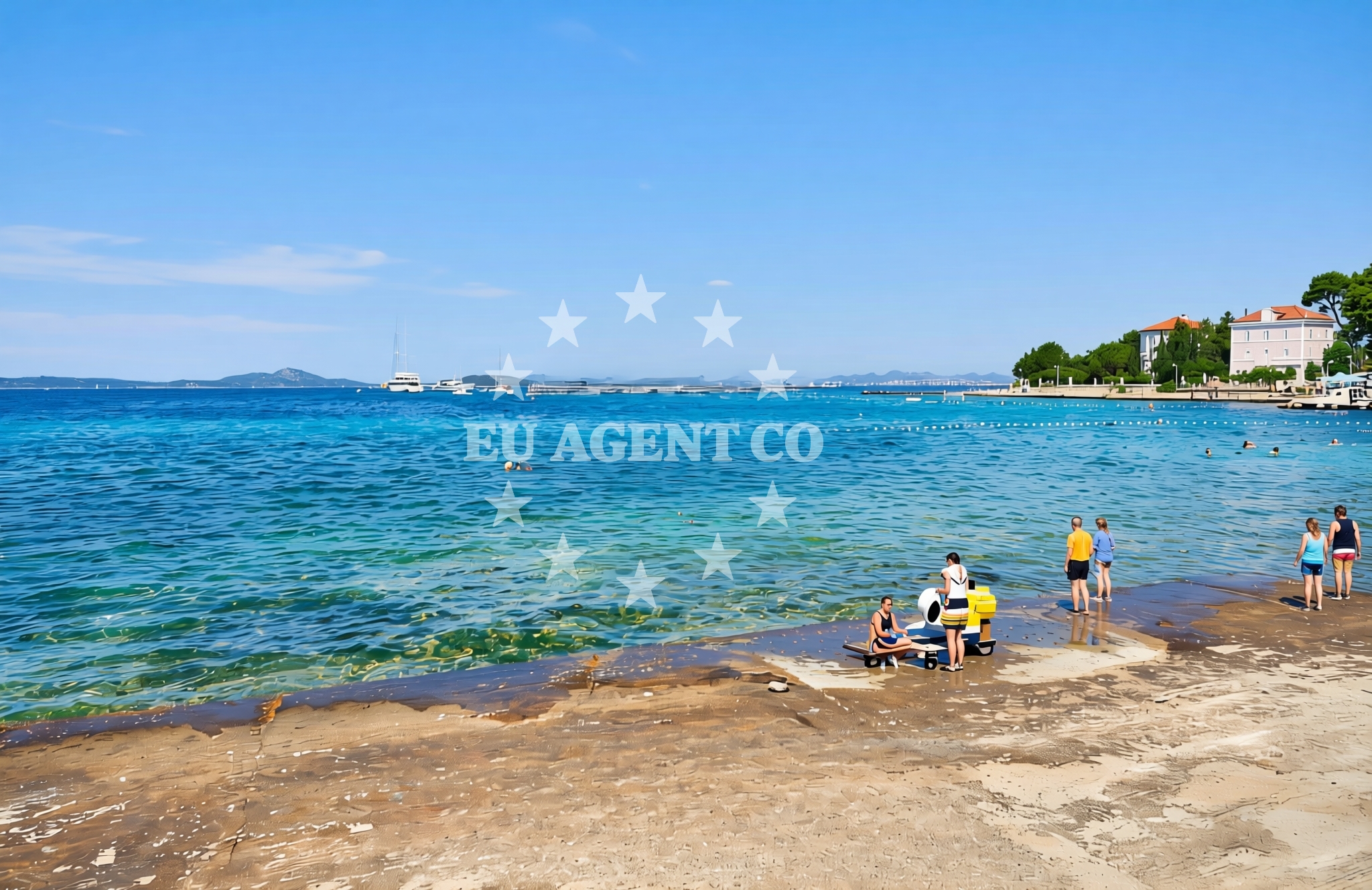 Beach facilities and surroundings at Banj, Zlarin (Zlarin) Beach in Banj