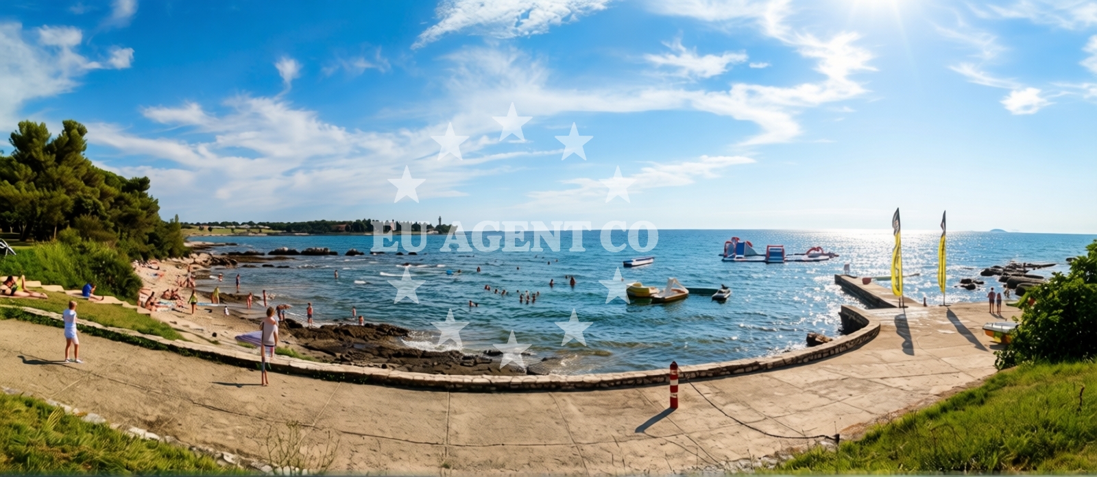 Shoreline and swimming area at Basanija beach in Ravna dolina 31, Savudrija