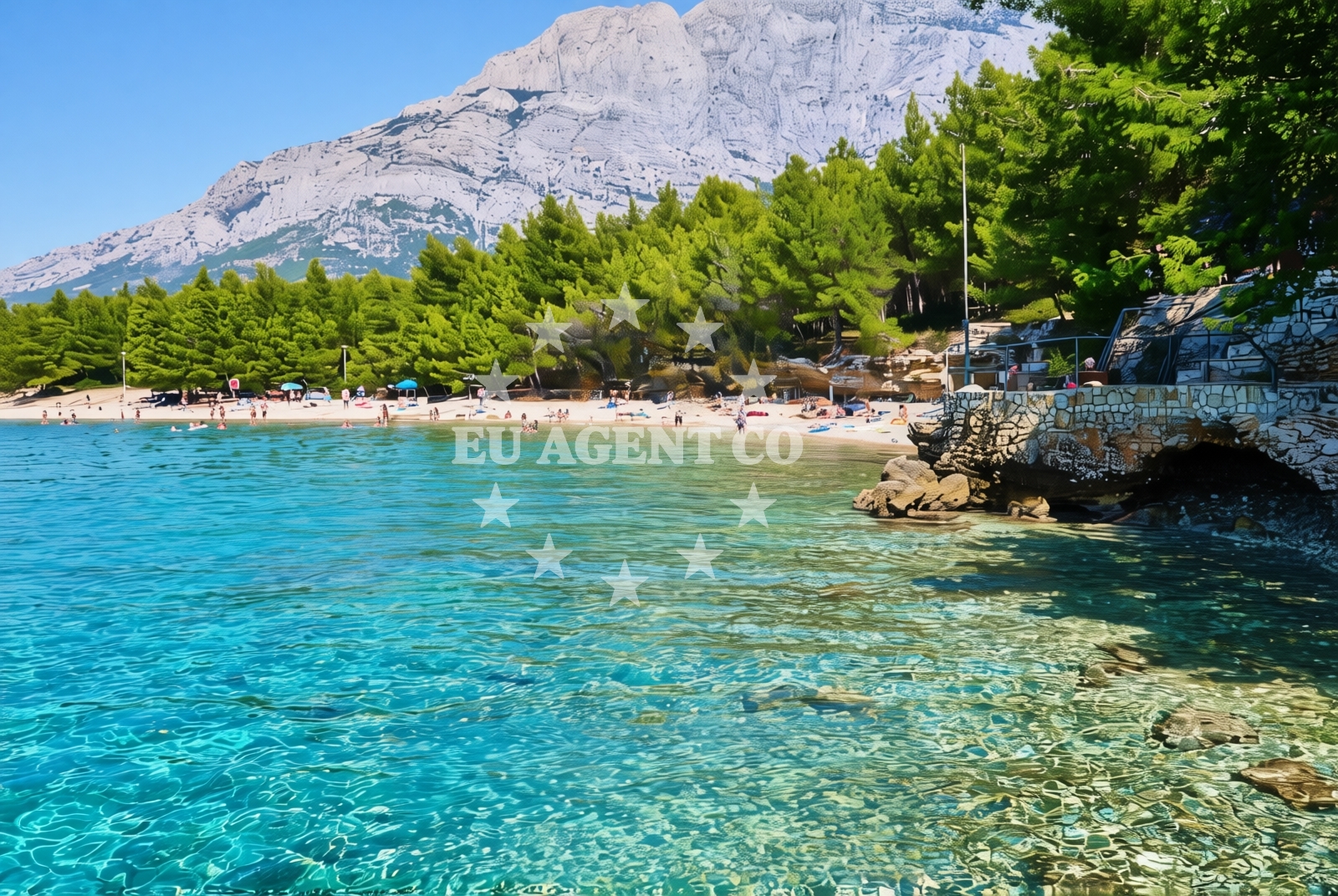 Shoreline and swimming area at Baško polje sredina, Promajna Beach in Baško polje sredina