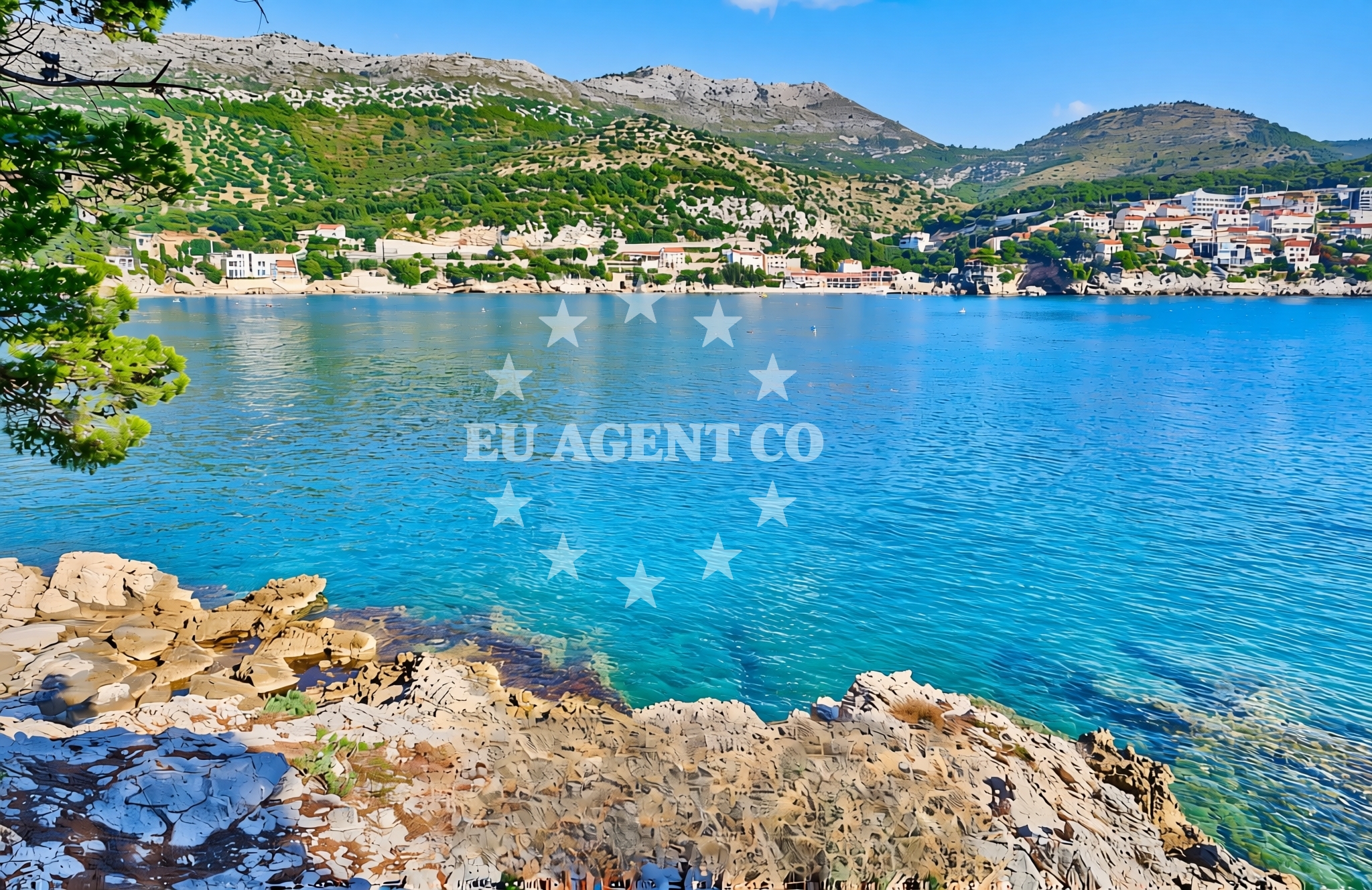 Shoreline and swimming area at Bat, Zaton (Dubrovnik) Beach in Bat