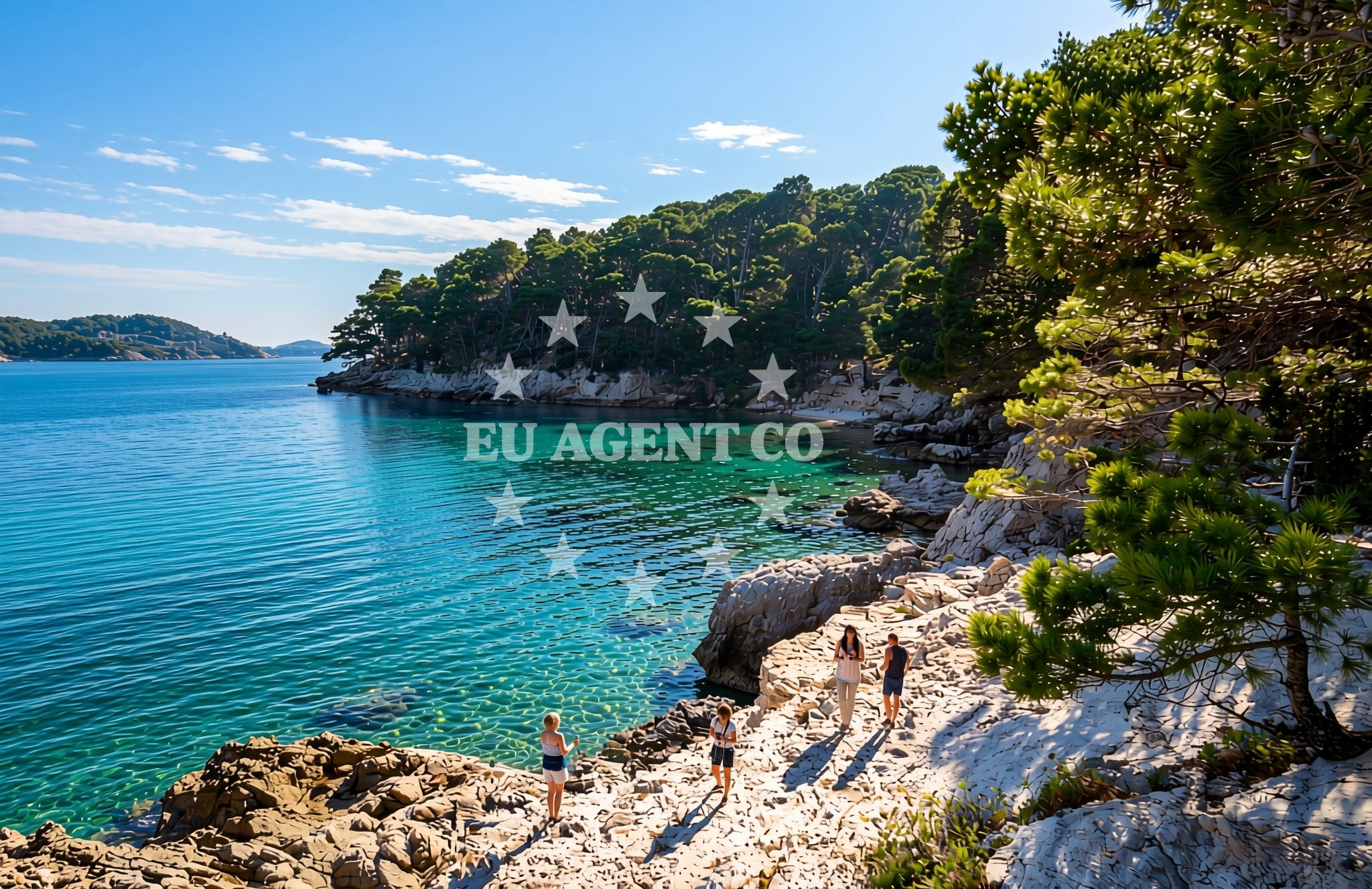 Sea and coastal view of Bat, Zaton (Dubrovnik) Beach in Bat