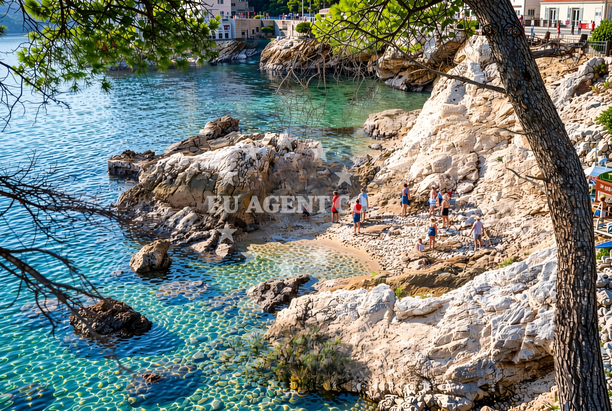 Beach facilities and surroundings at Bat, Zaton (Dubrovnik) Beach in Bat