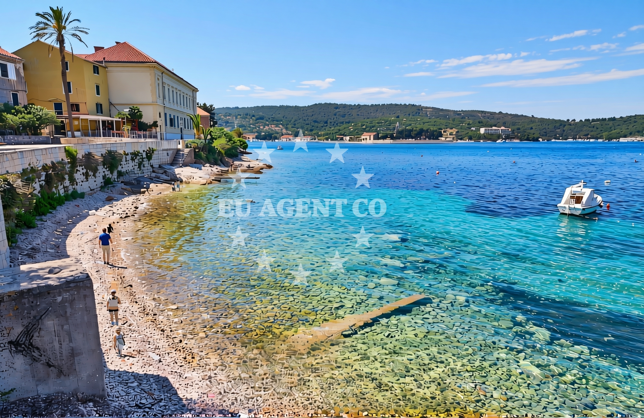 Sea and coastal view of Baterija, Vis (Vis) Beach in Baterija