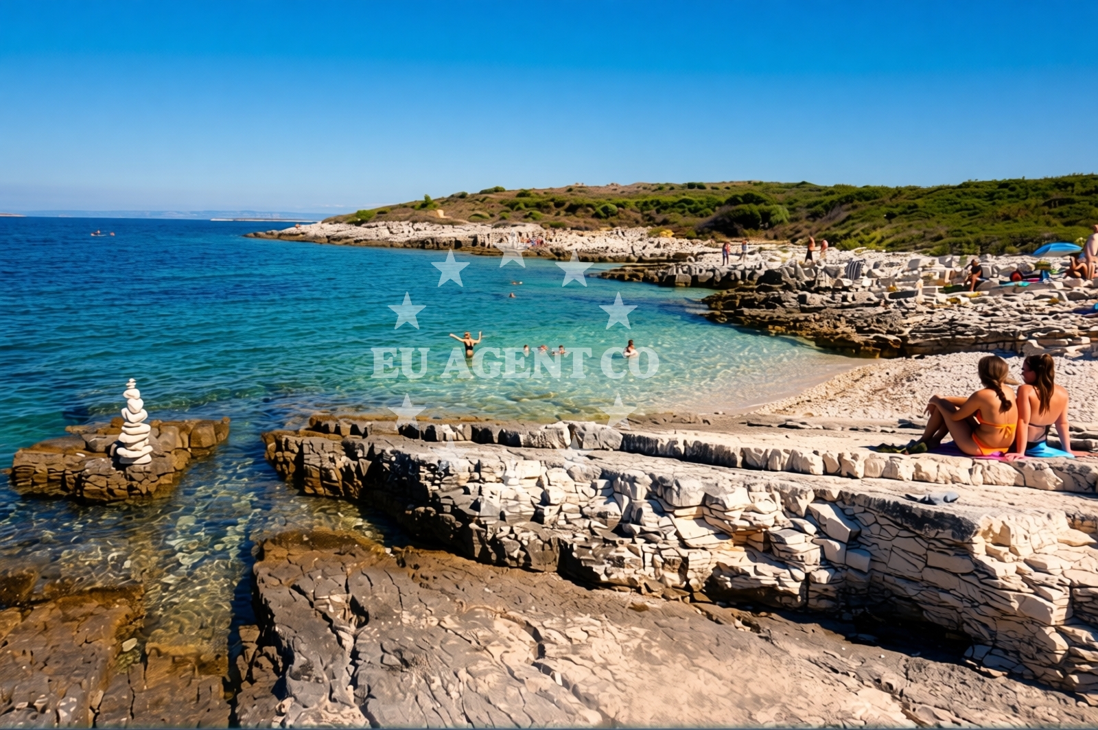 Shoreline and swimming area at Beach Franina in 218 Selo 1, Premantura