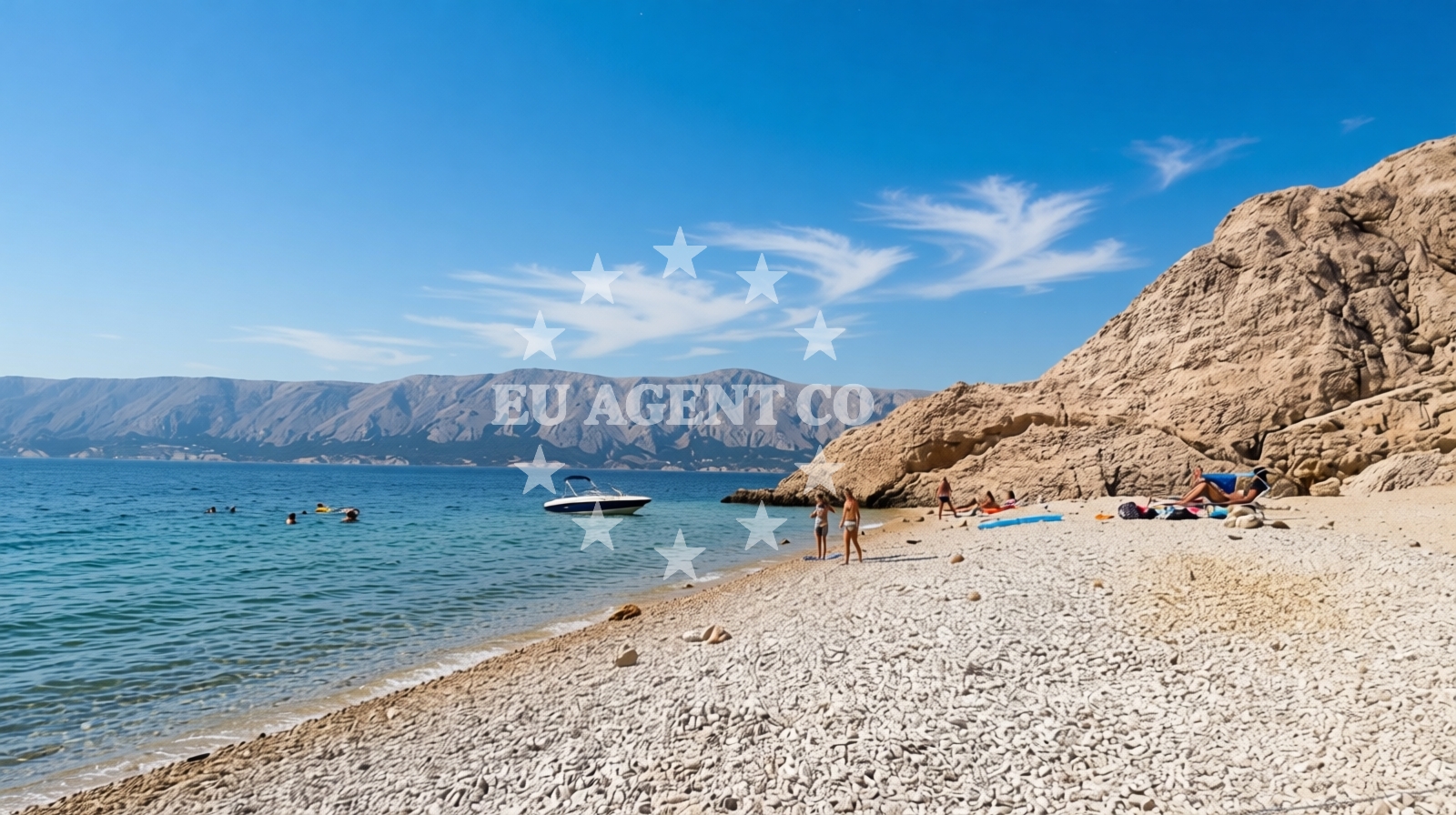 Shoreline and swimming area at Beritnica beach in , Metajna