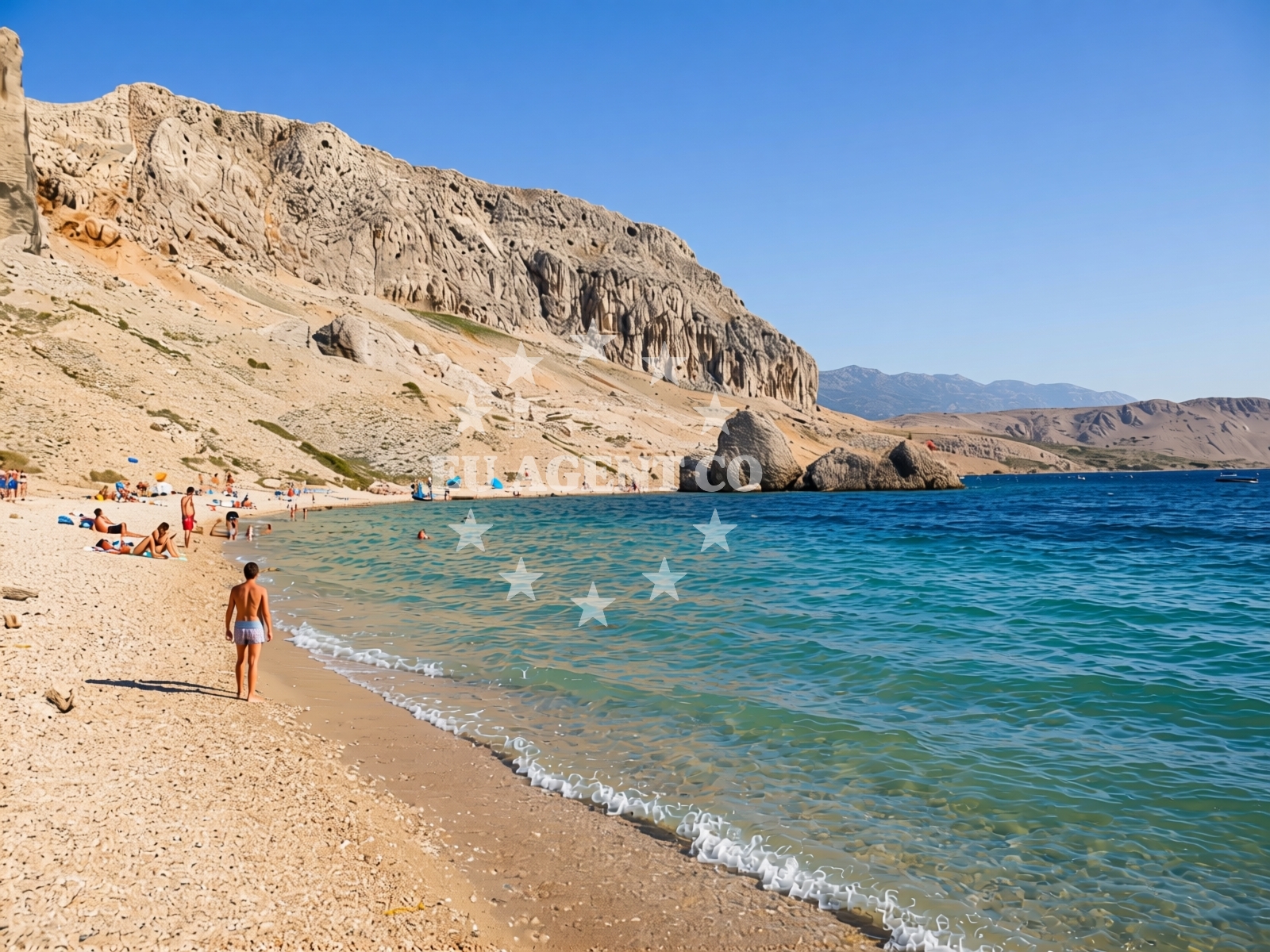 Sea and coastal view of Beritnica beach in , Metajna