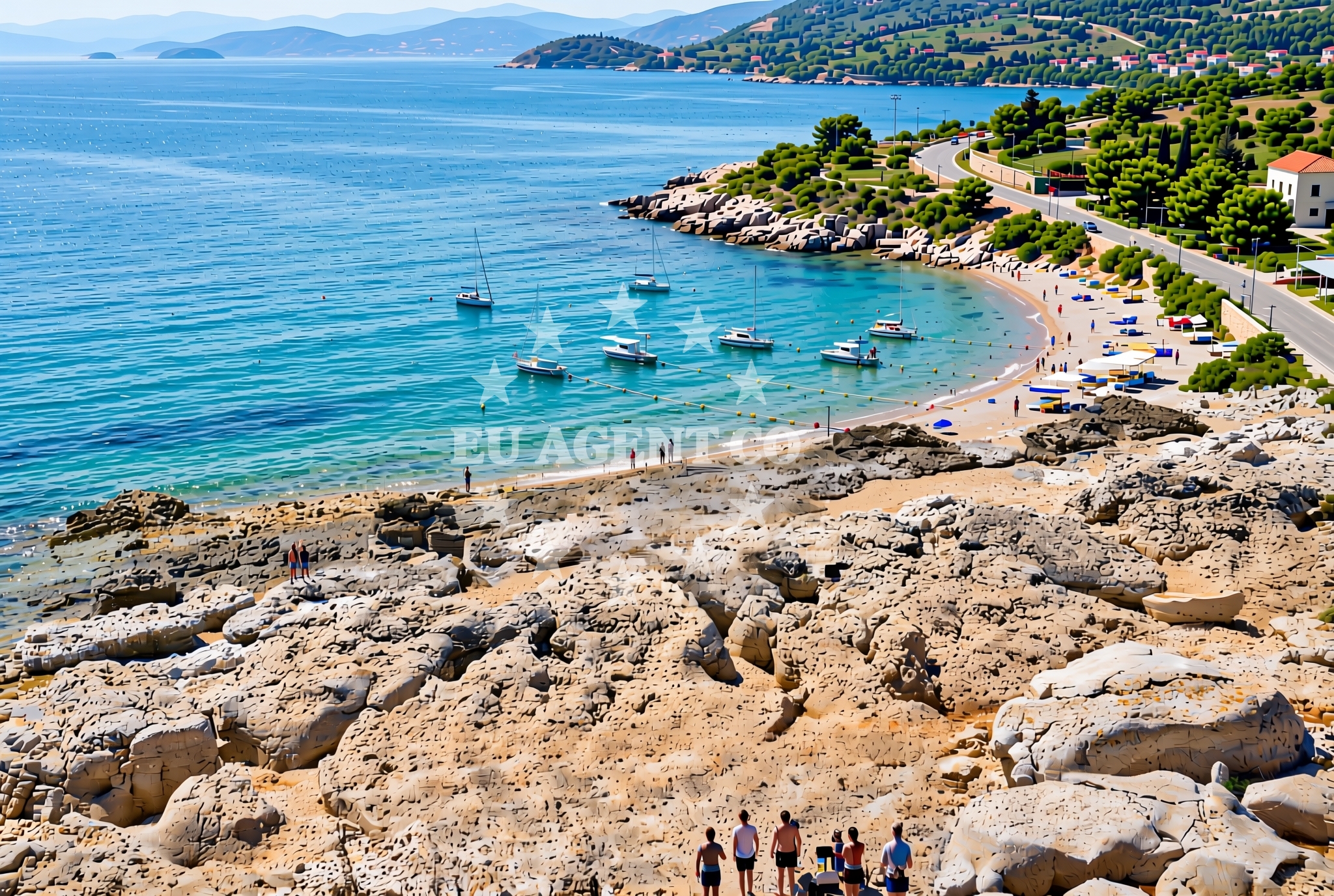 Sea and coastal view of Bi Dog (dog beach), Valbandon Beach in Bi Dog (plaža za pse)