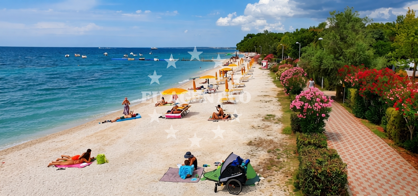 Shoreline and swimming area at Bi Village beach in 115 Dragonja, Fažana