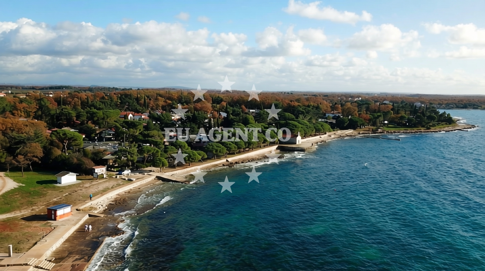 Sea and coastal view of Bikini beach in 27d Đuba, Umag
