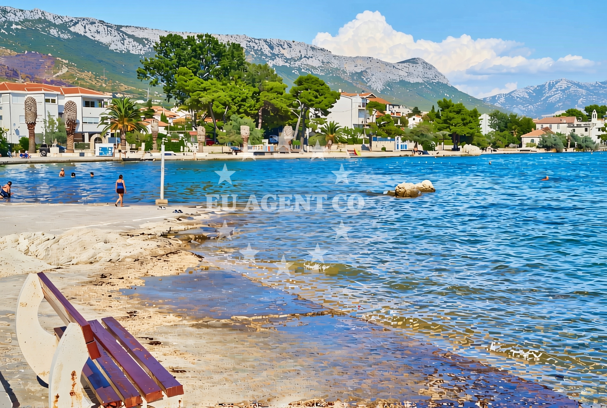 Beach facilities and surroundings at Bilajka, Kaštel Kambelovac Beach in Bilajka