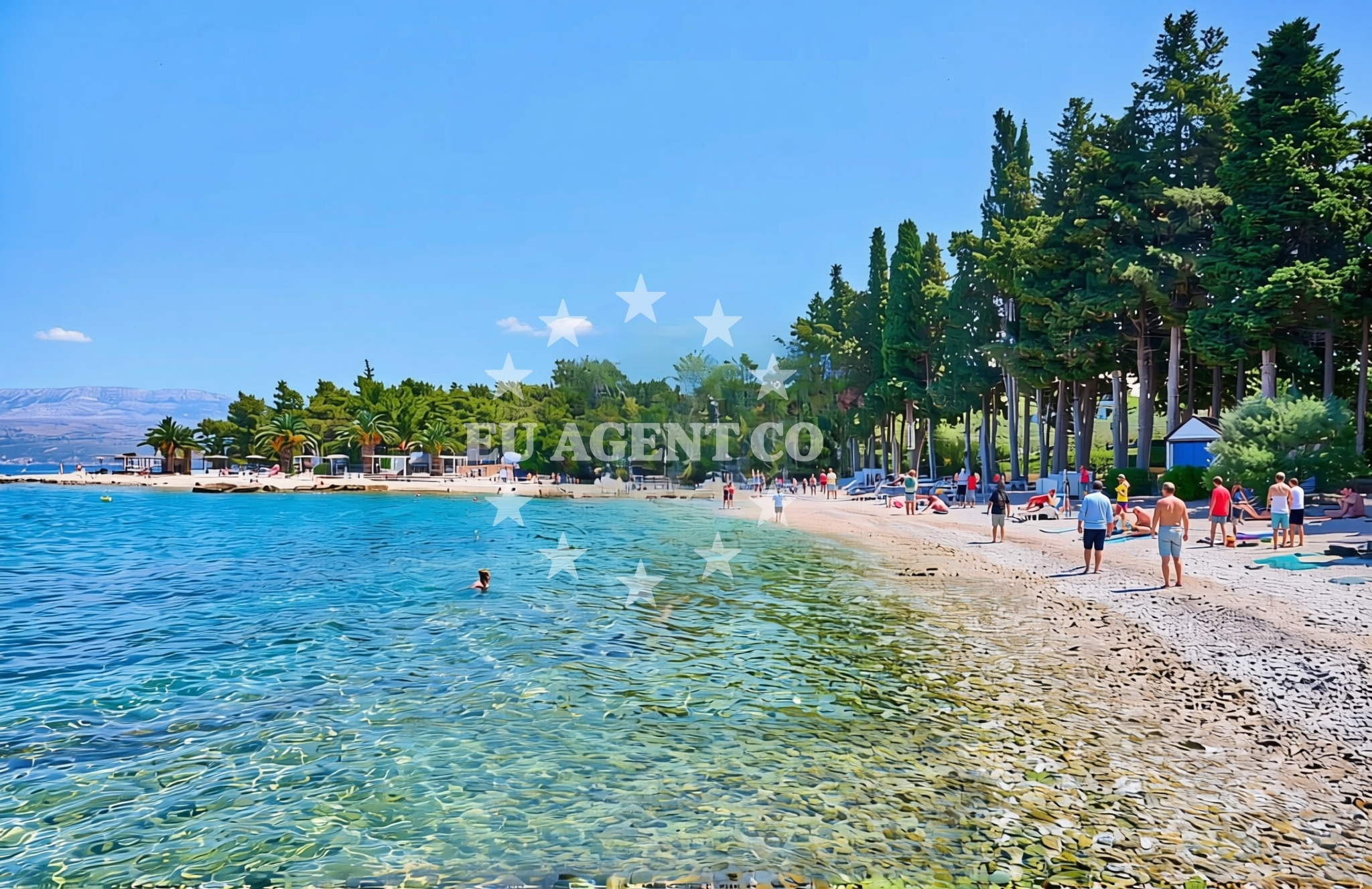 Shoreline and swimming area at Bili rat, Supetar (Brač) Beach in Bili rat