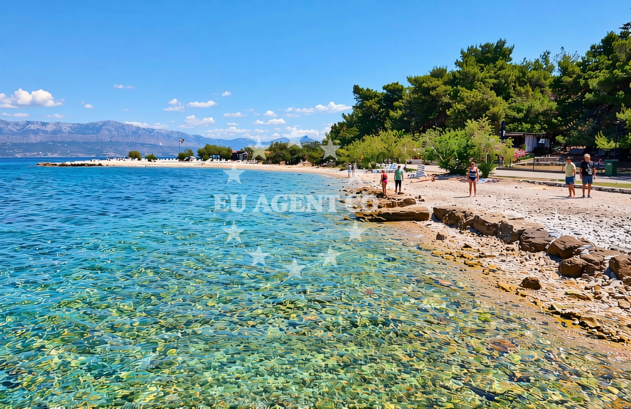 Sea and coastal view of Bili rat, Supetar (Brač) Beach in Bili rat