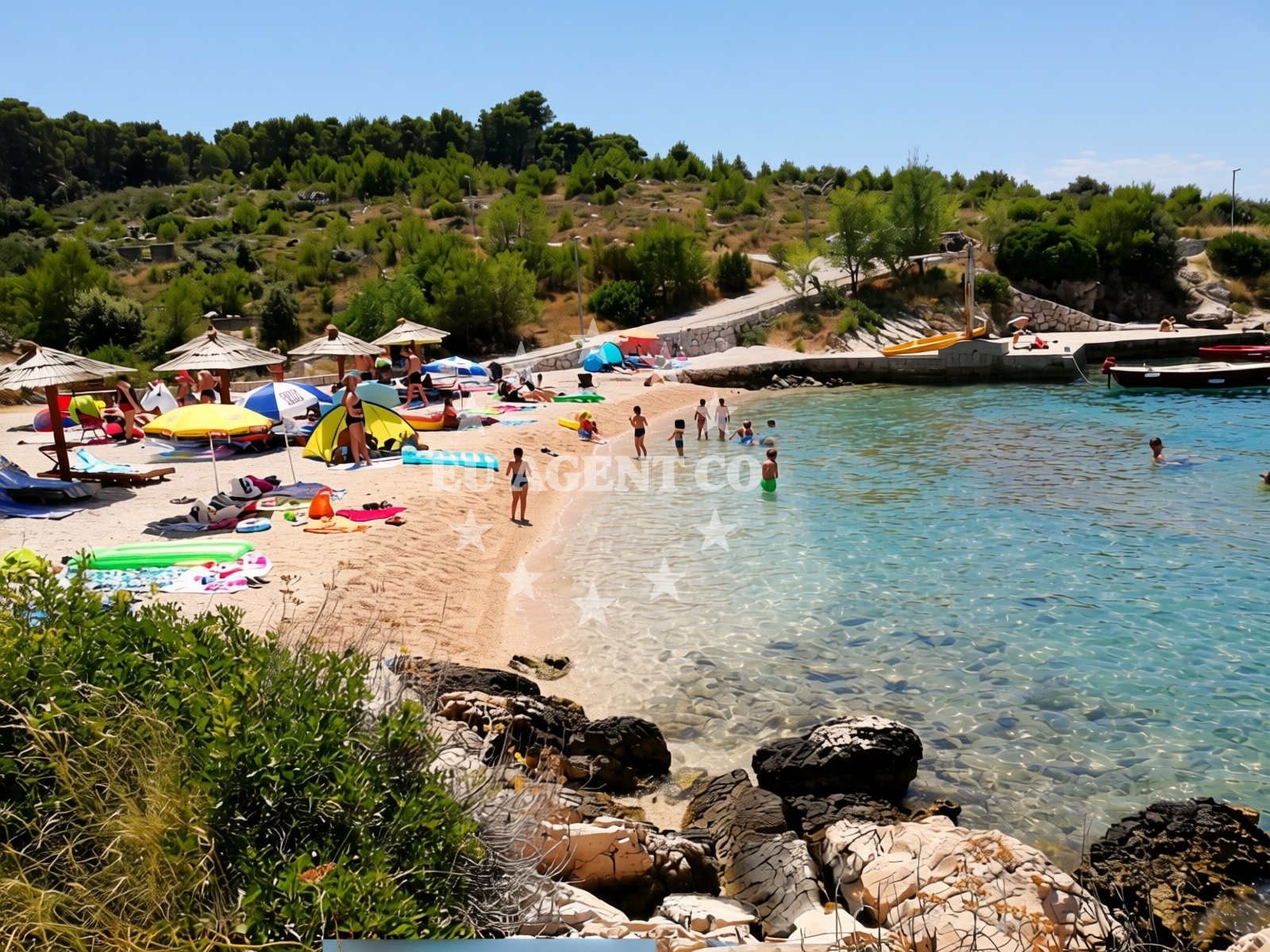 Shoreline and swimming area at Bilo beach in , Podgreben