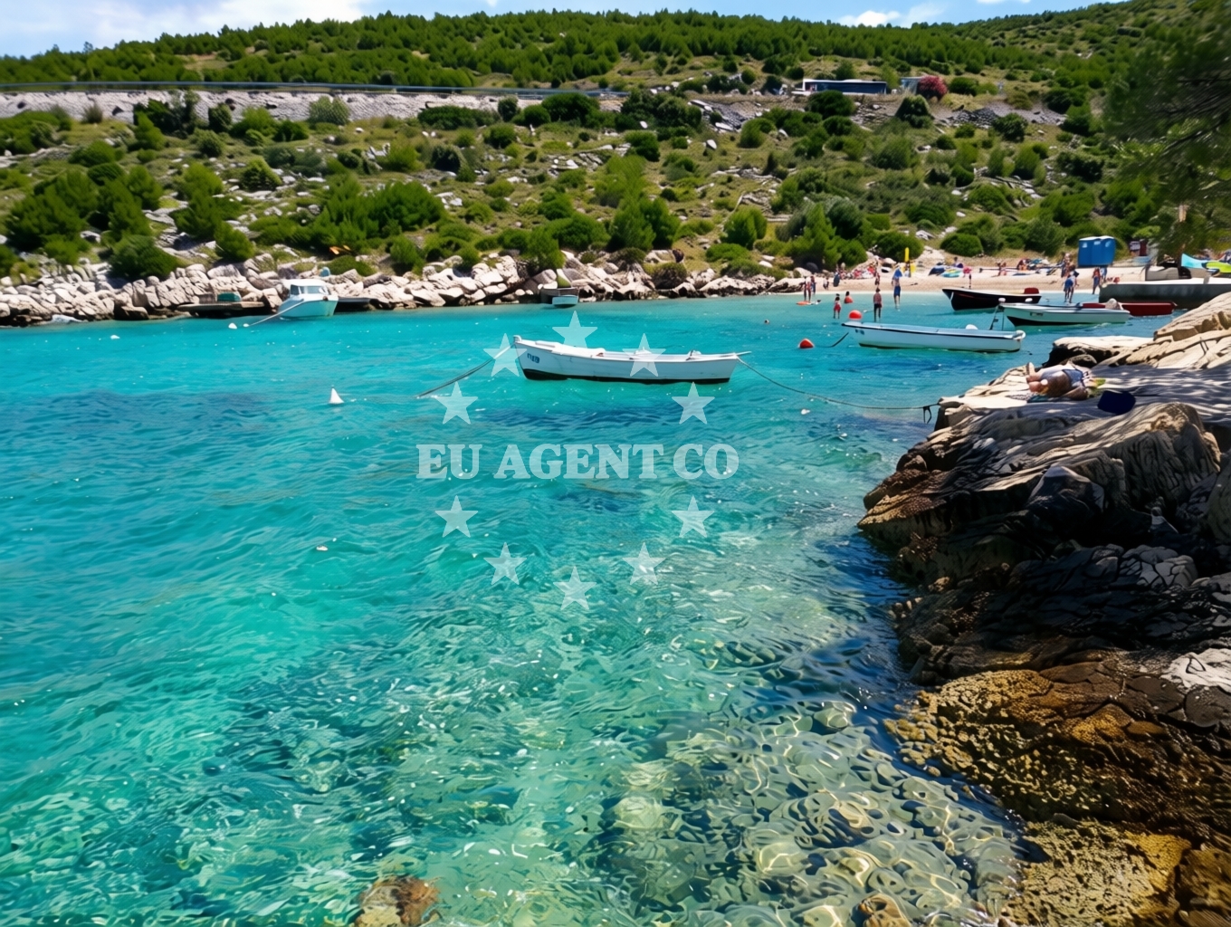 Sea and coastal view of Bilo beach in , Podgreben