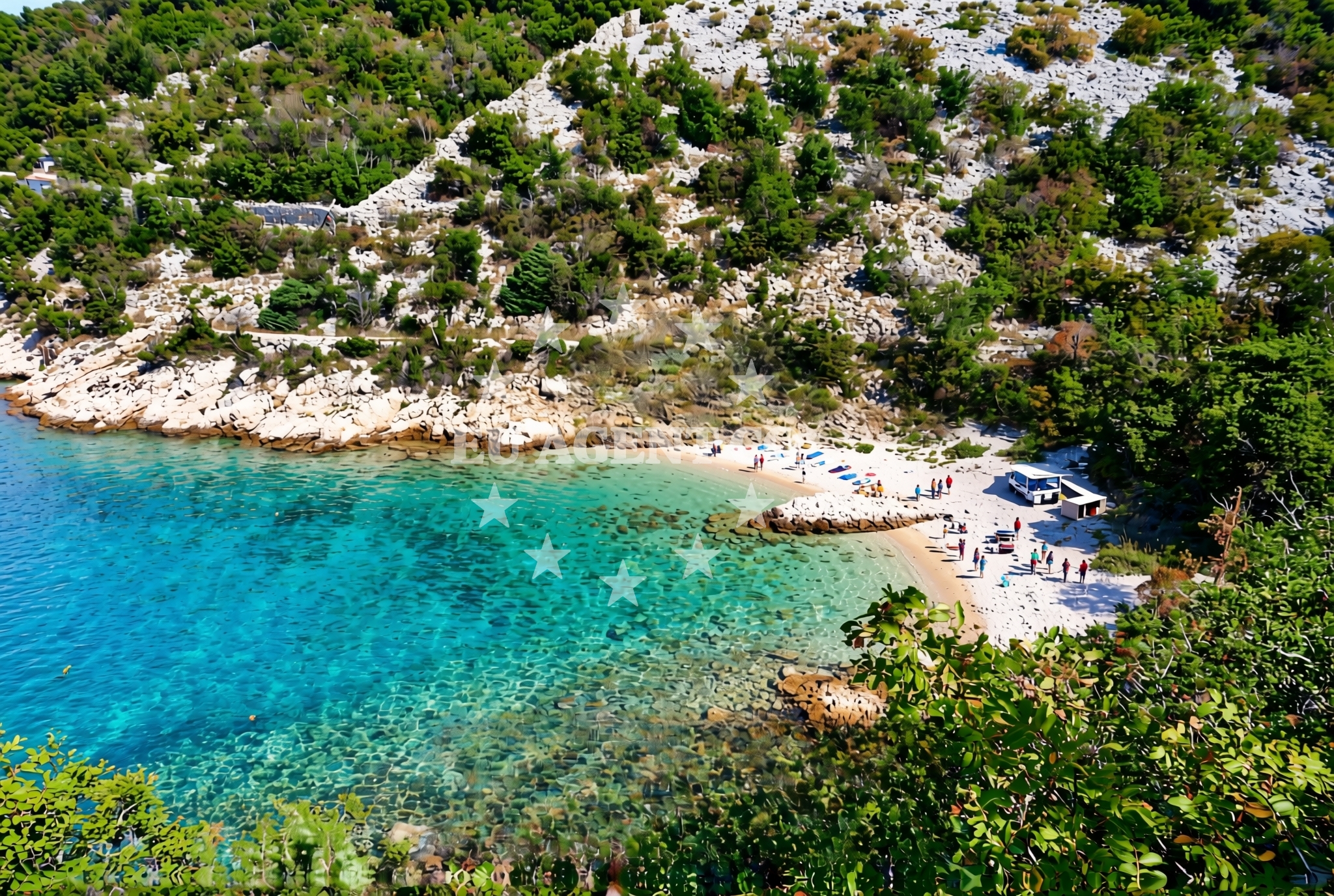 Shoreline and swimming area at Biškupnica, Stinica Beach in Biškupnica