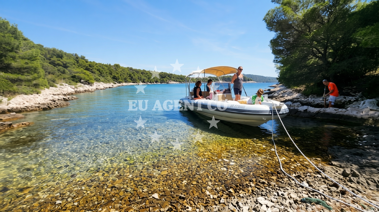 Shoreline and swimming area at Blue Bay, Rogoznica in Uvala Soline 1, Rogoznica