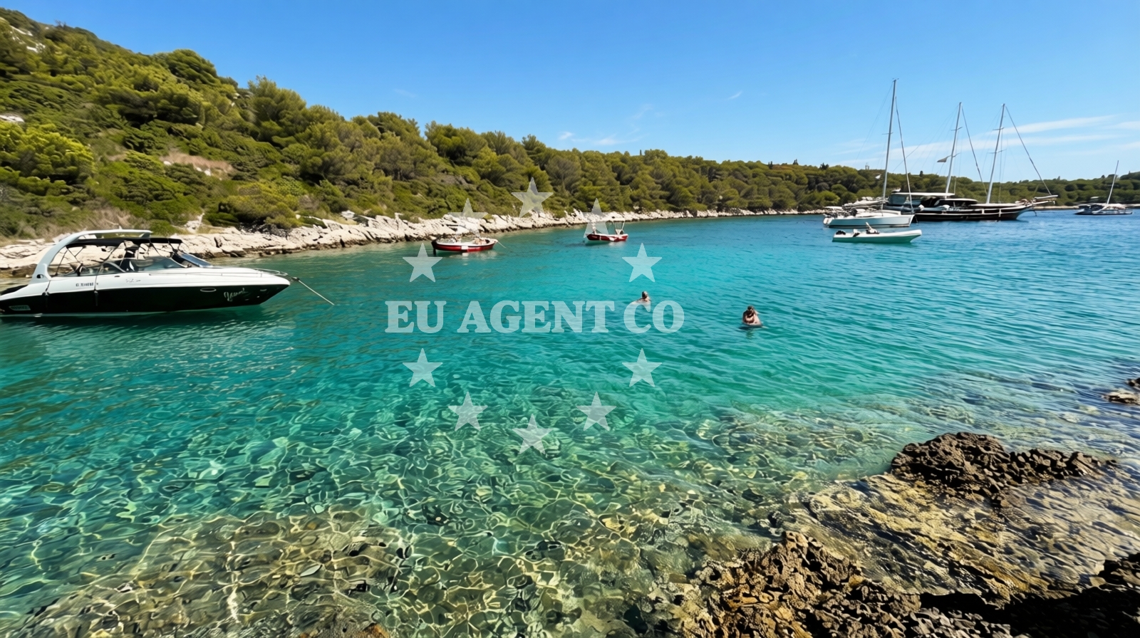 Sea and coastal view of Blue Bay, Rogoznica in Uvala Soline 1, Rogoznica