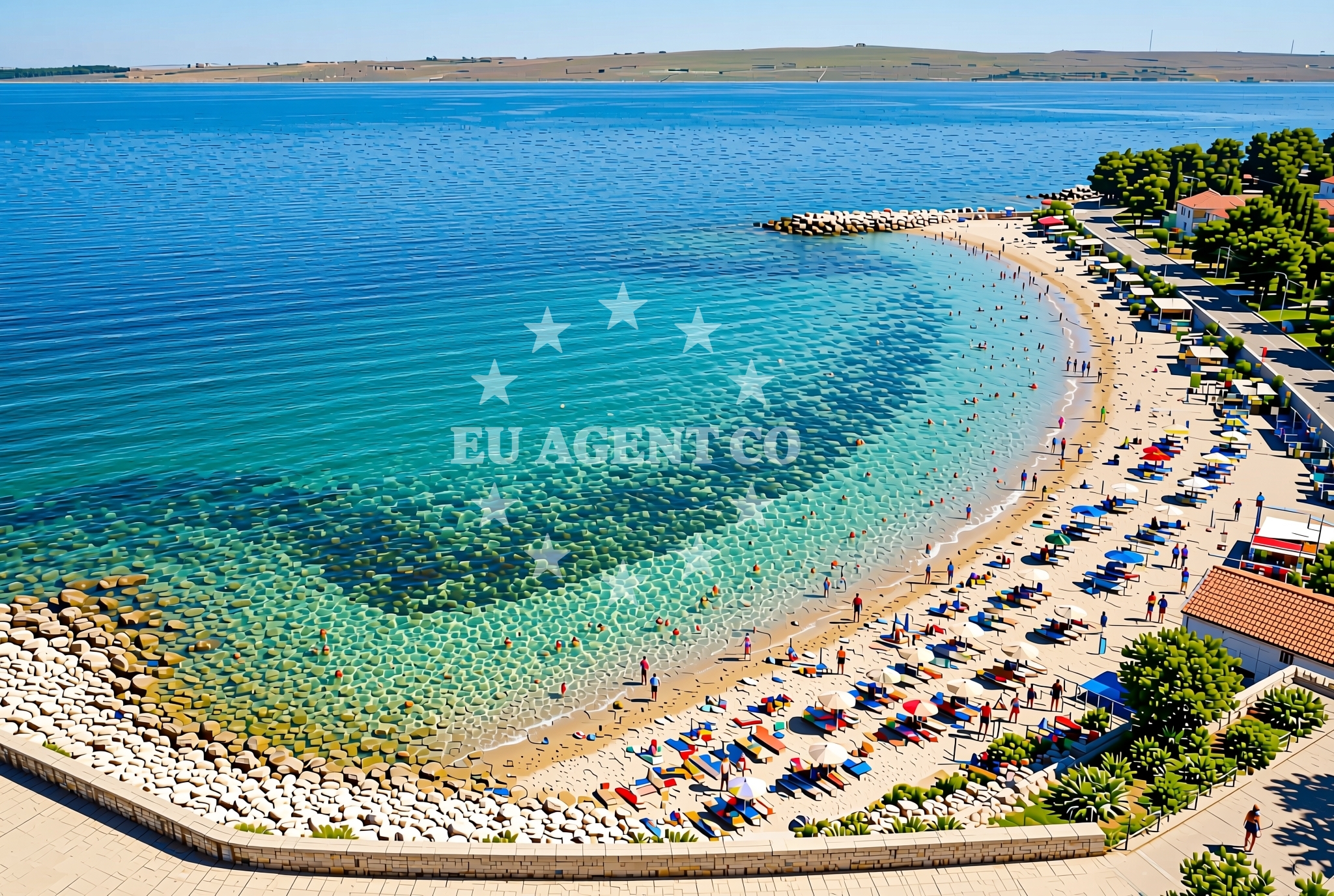 Sea and coastal view of Bobovik sredina, Vir (Vir) Beach in Bobovik sredina