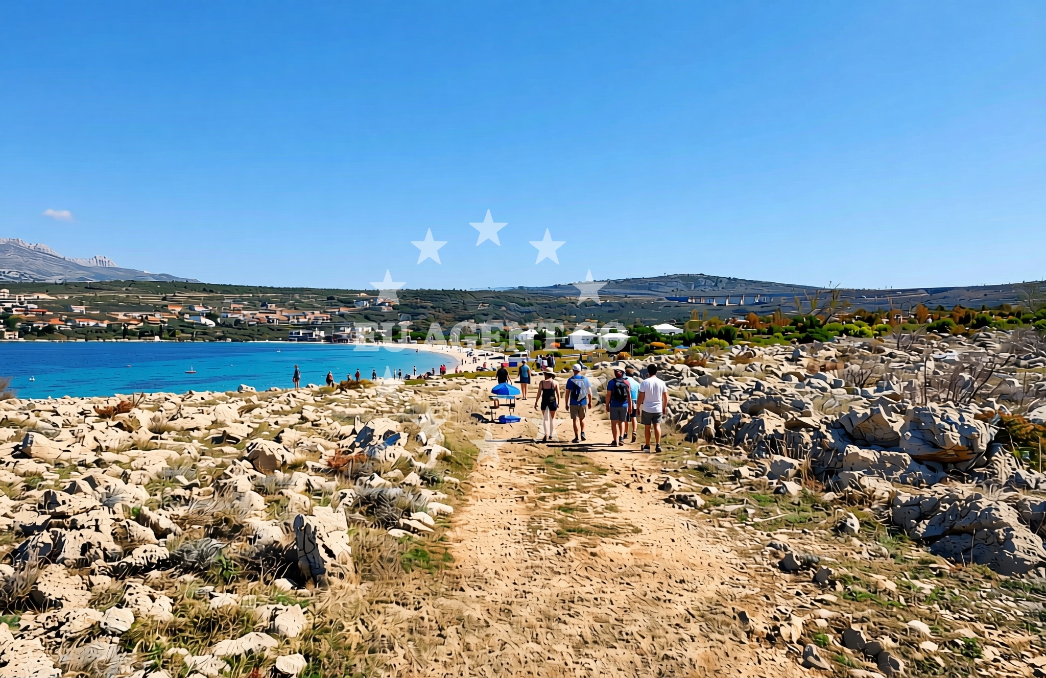 Sea and coastal view of Bok, Rovanjska Beach in Bok
