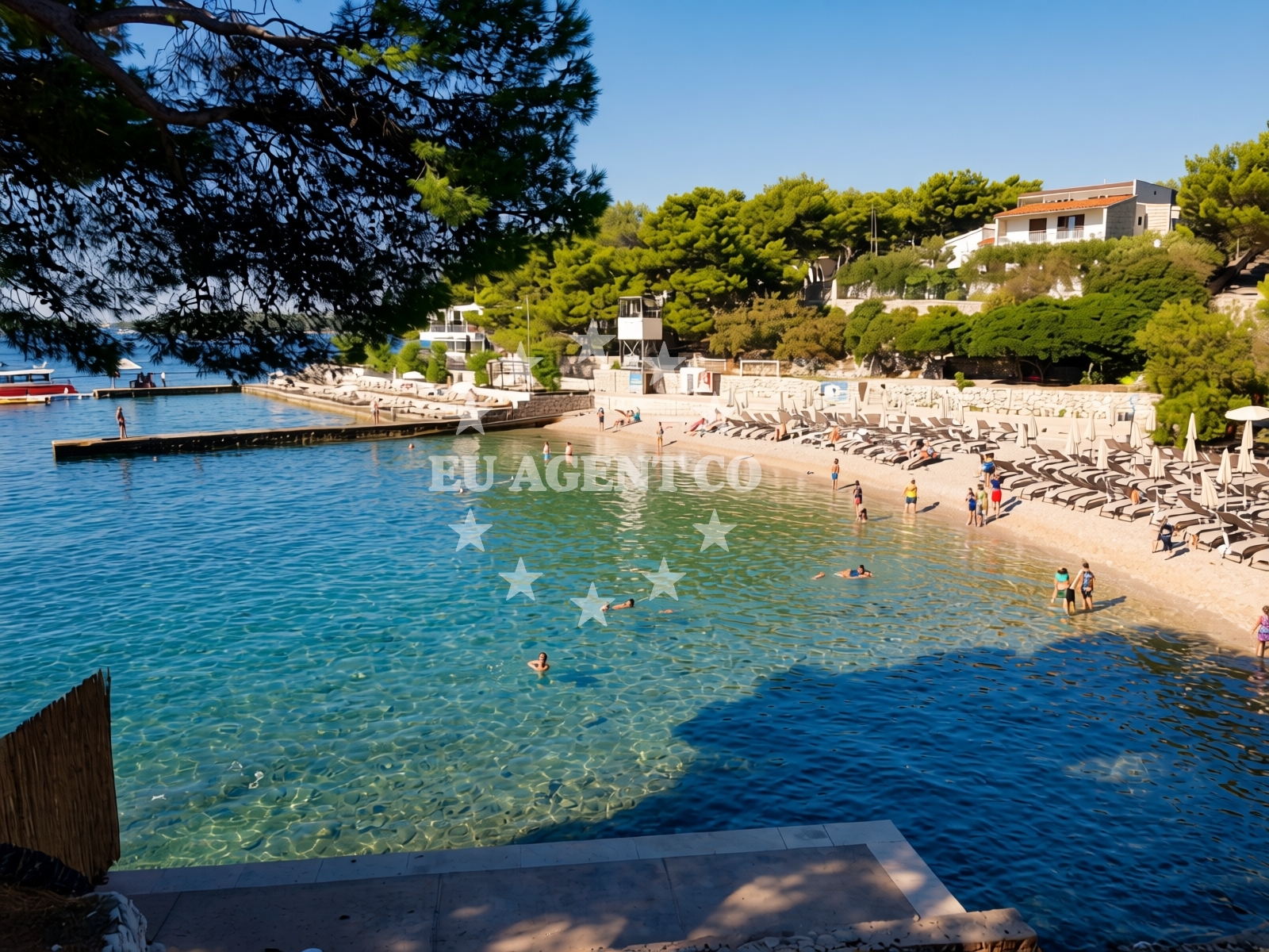 Shoreline and swimming area at Bonj beach in Sonje Bučan Domančić, Hvar