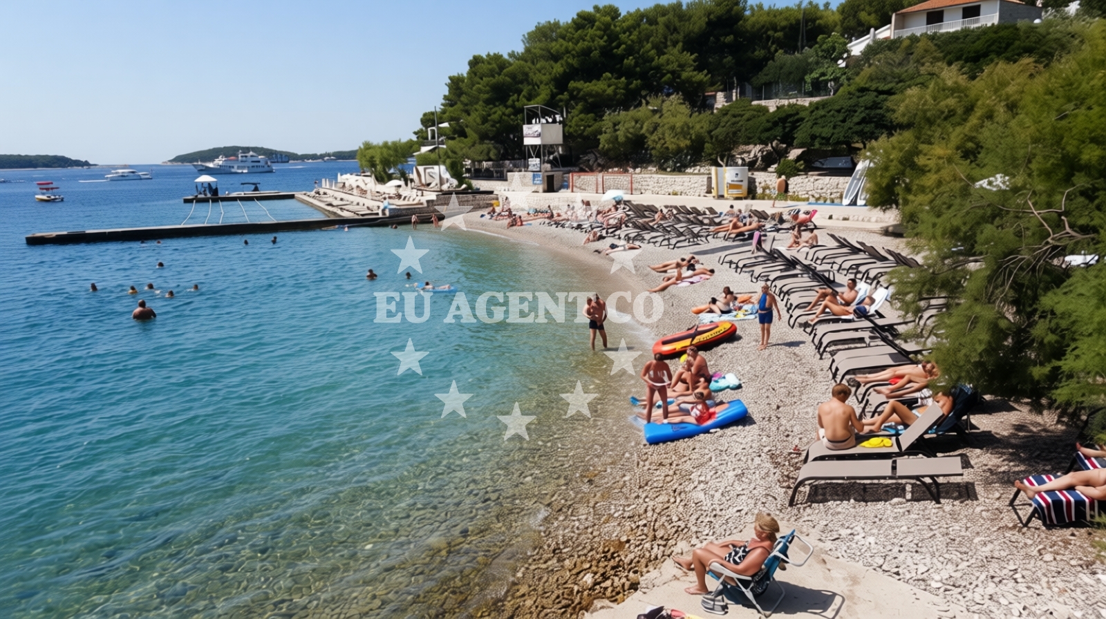 Beach facilities and surroundings at Bonj beach in Sonje Bučan Domančić, Hvar