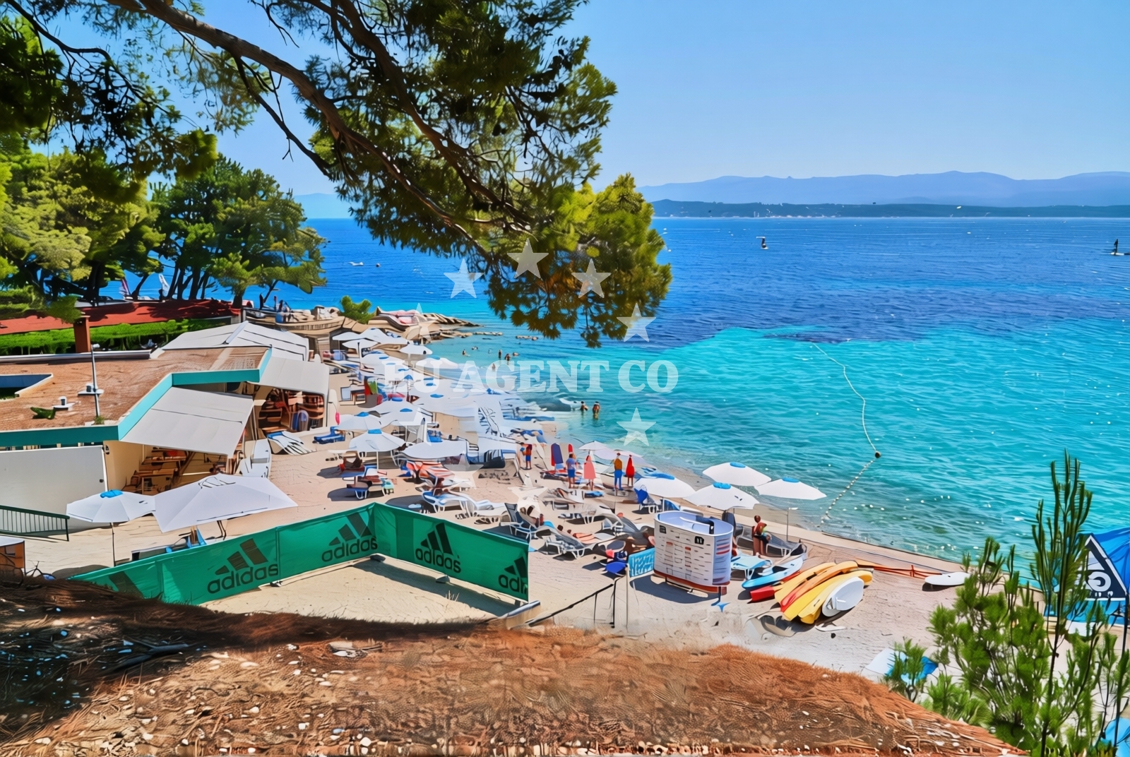 Sea and coastal view of Borak, Bol (Brač) Beach in Borak
