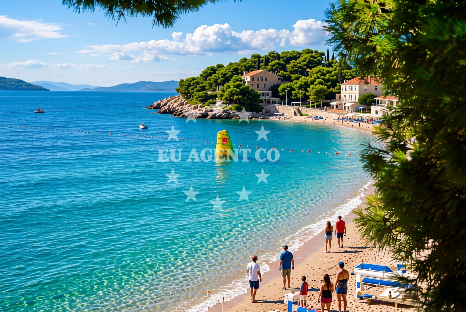 Beach facilities and surroundings at Borak, Bol (Brač) Beach in Borak