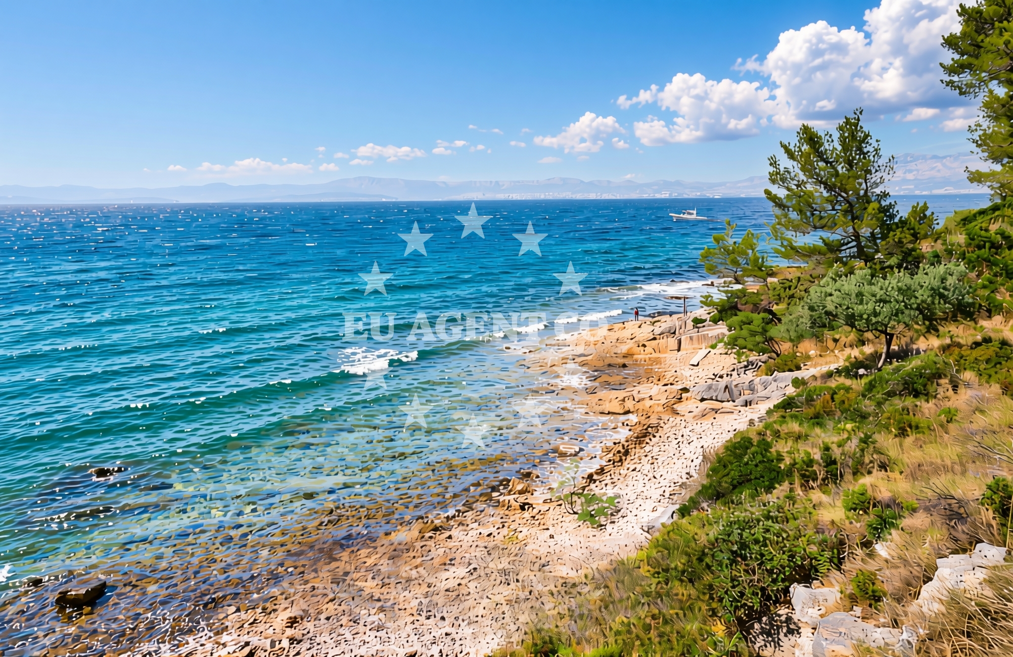 Sea and coastal view of Borak istok, Sutivan (Brač) Beach in Borak istok