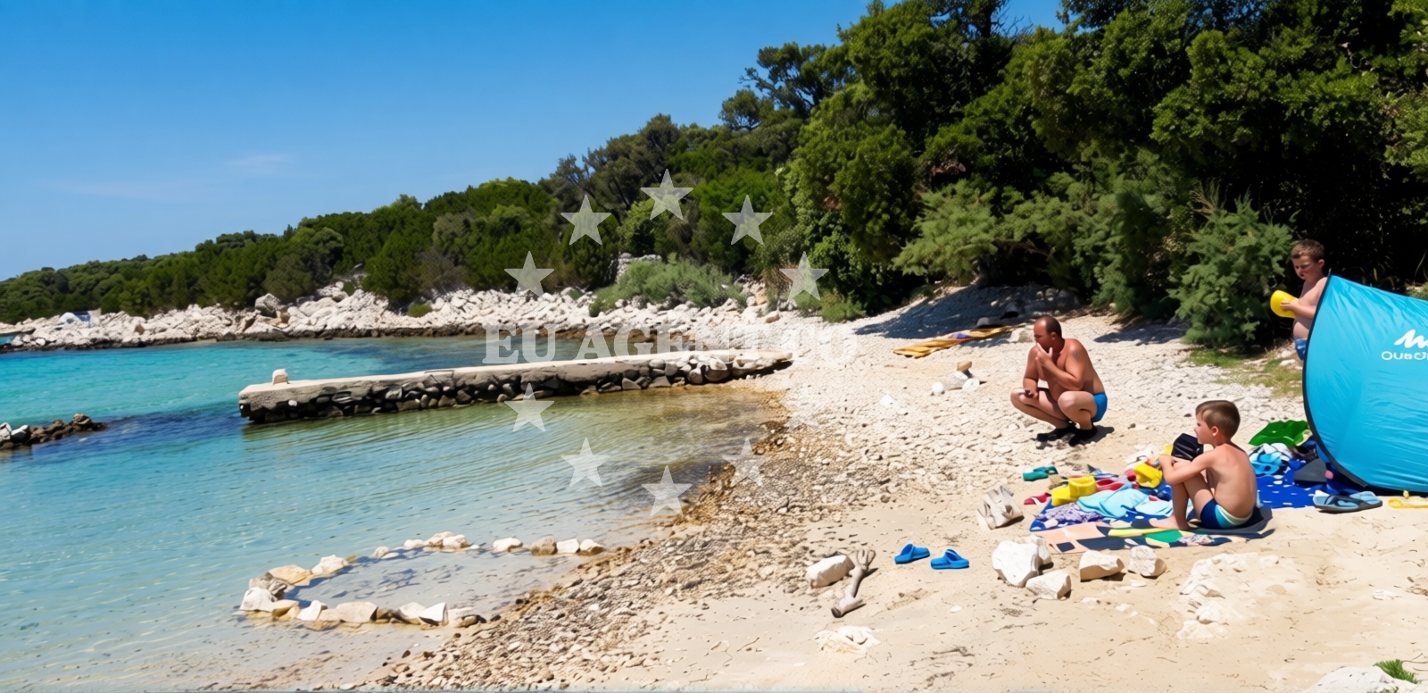 Shoreline and swimming area at Boyani beach in Bošana, Pag