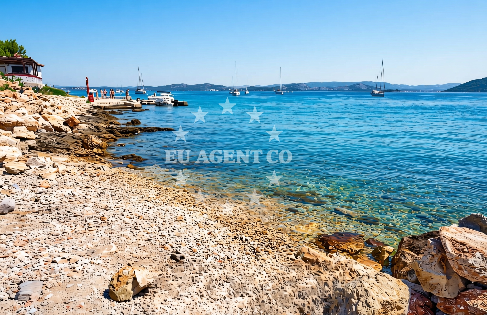 Sea and coastal view of Bracera, Vrgada (Vrgada) Beach in Bracera