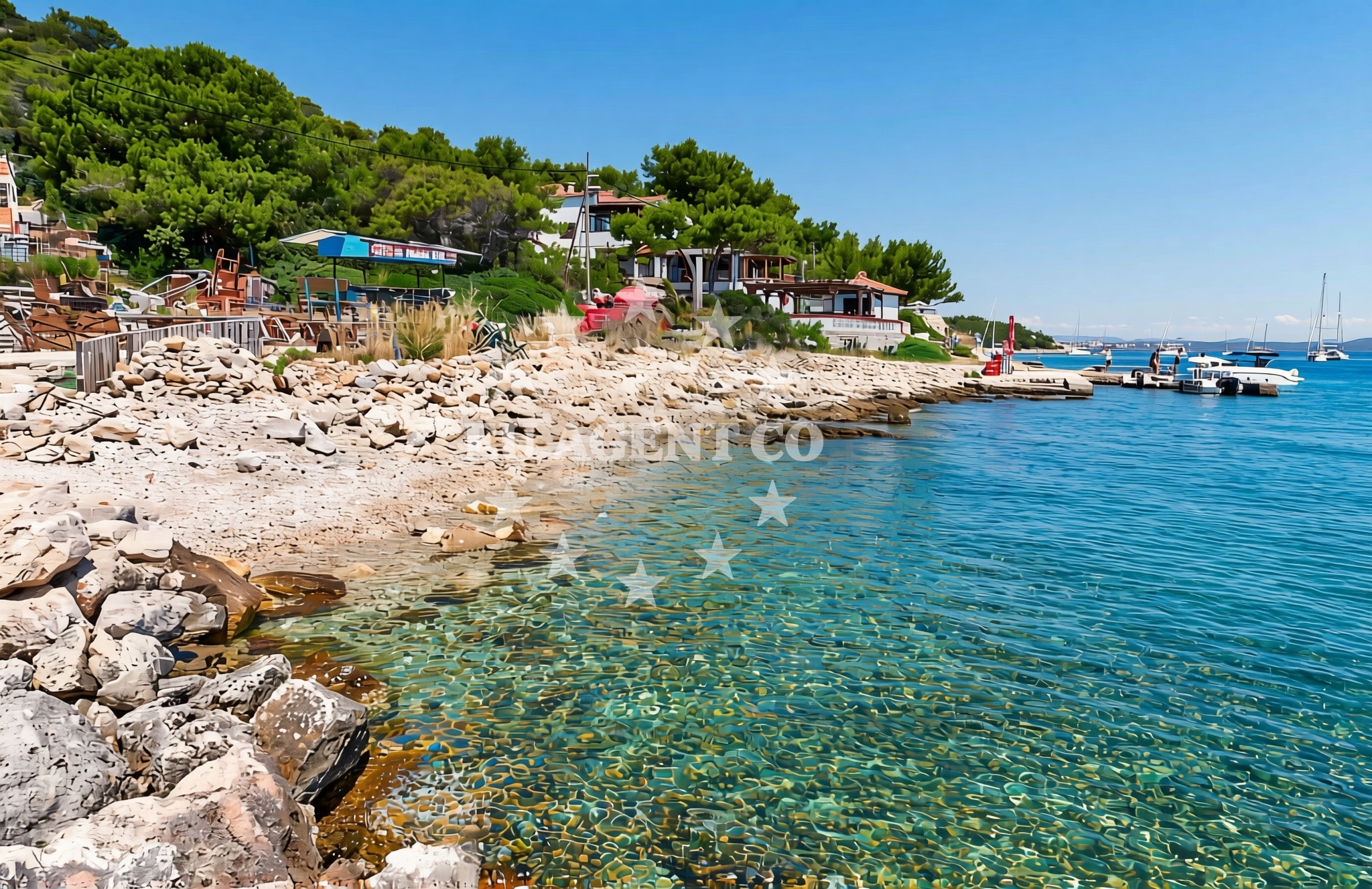 Beach facilities and surroundings at Bracera, Vrgada (Vrgada) Beach in Bracera