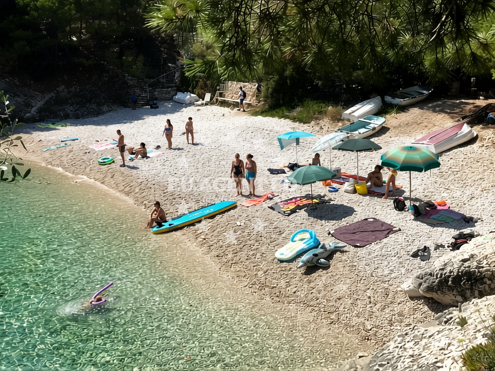 Shoreline and swimming area at Bratinja Luka beach in Žrnovo 1450, Žrnovo