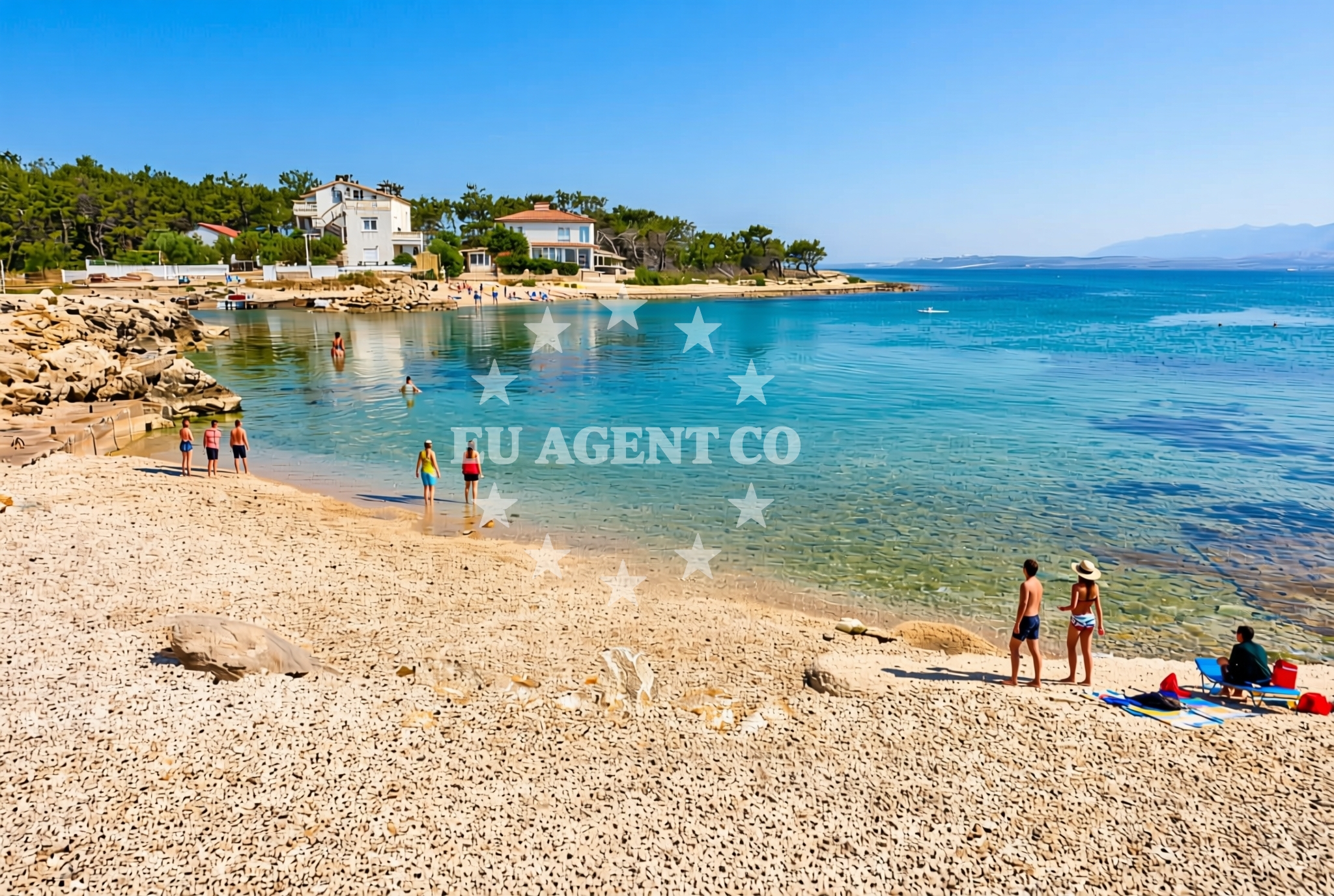 Shoreline and swimming area at Brdonja jug, Vir (Vir) Beach in Brdonja jug