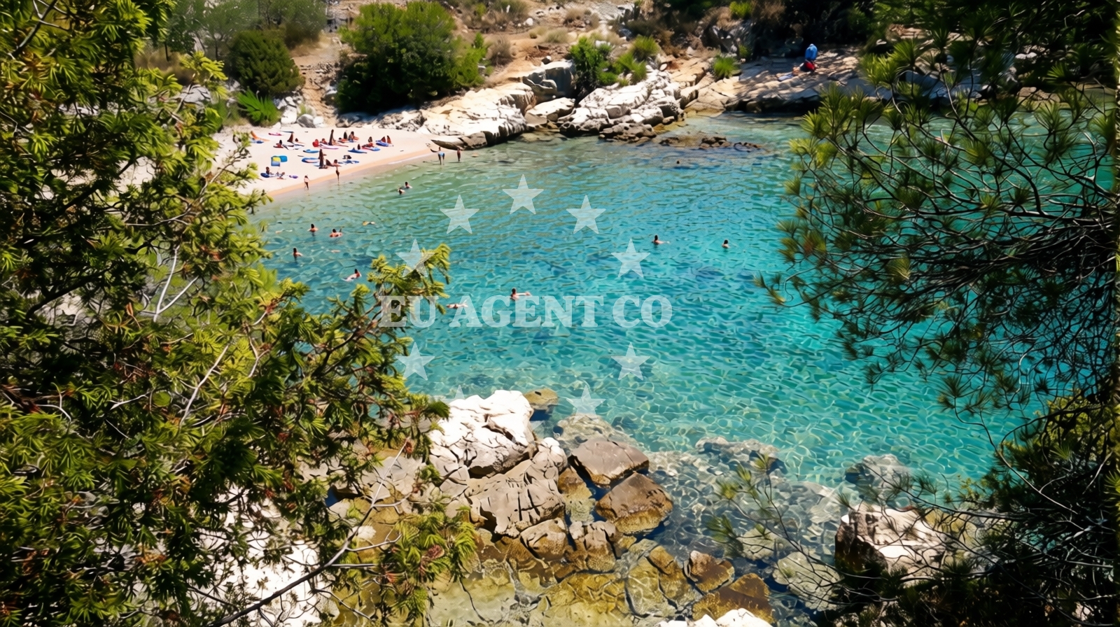 Shoreline and swimming area at Brizenica Bay in , Stari Grad