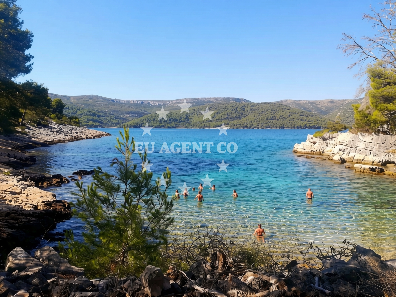 Beach facilities and surroundings at Brizenica Bay in , Stari Grad