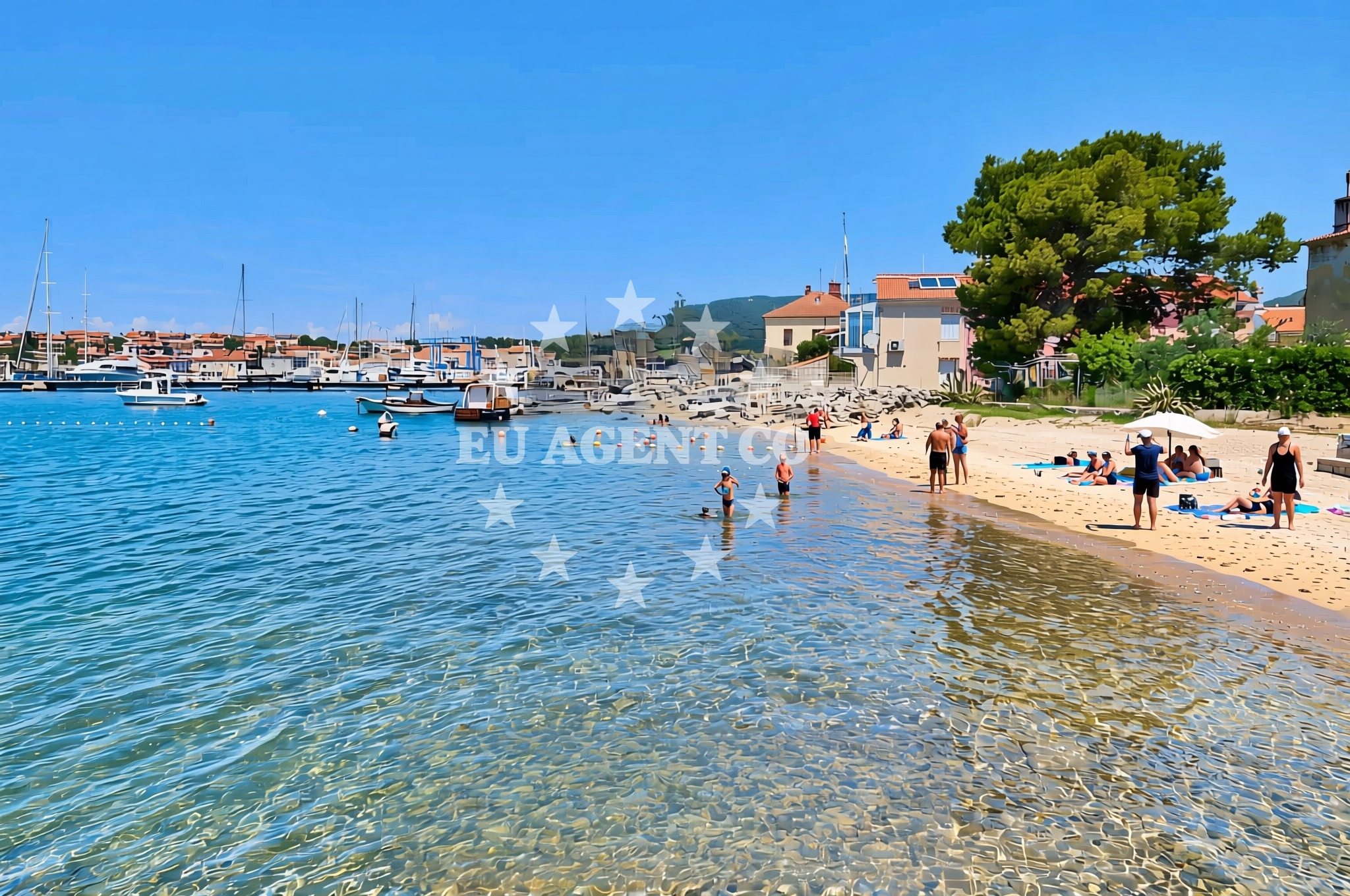 Shoreline and swimming area at Brodogradilište, Cres (Cres) Beach in Brodogradilište