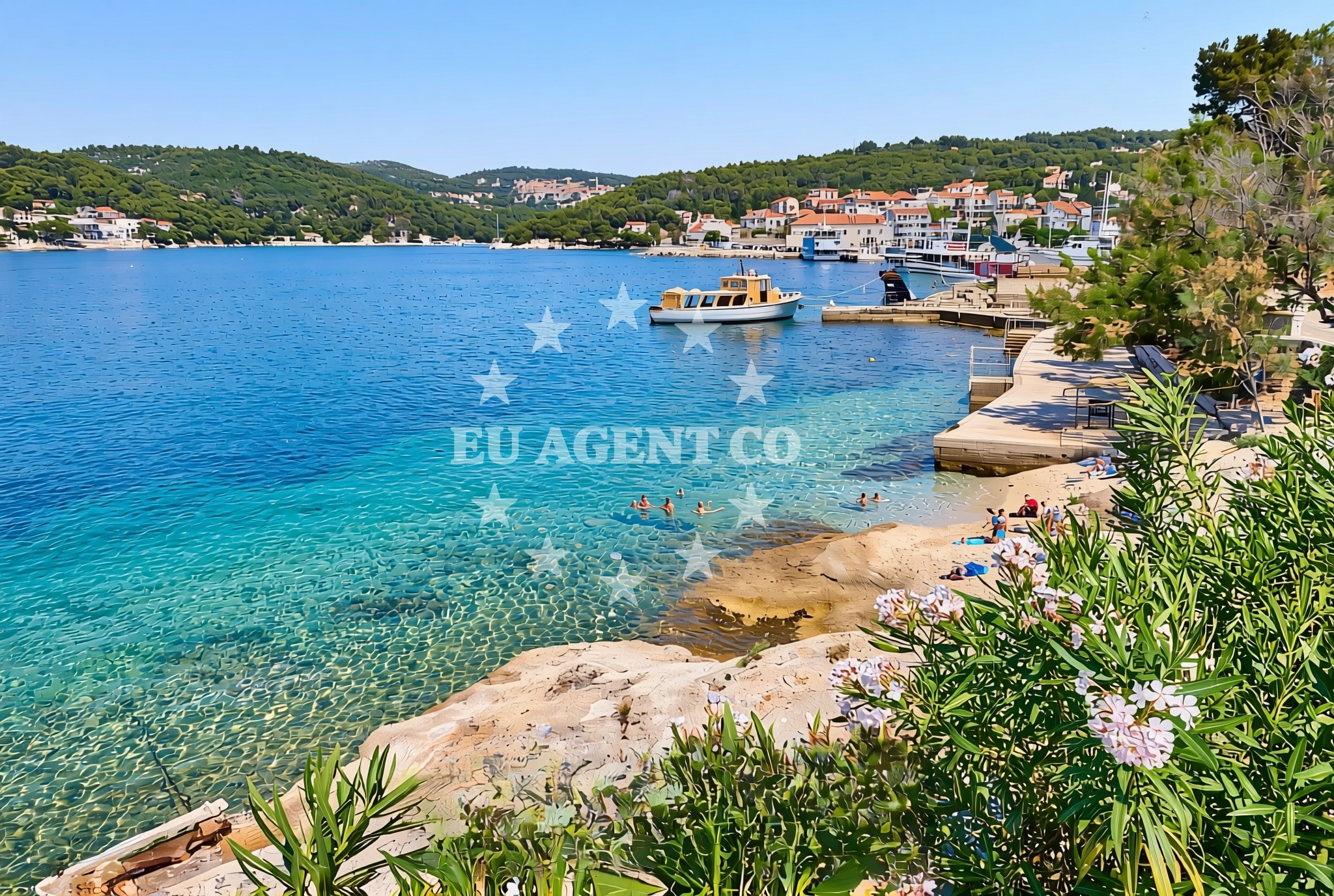 Beach facilities and surroundings at Brodogradilište, Sumartin (Brač) Beach in Brodogradilište