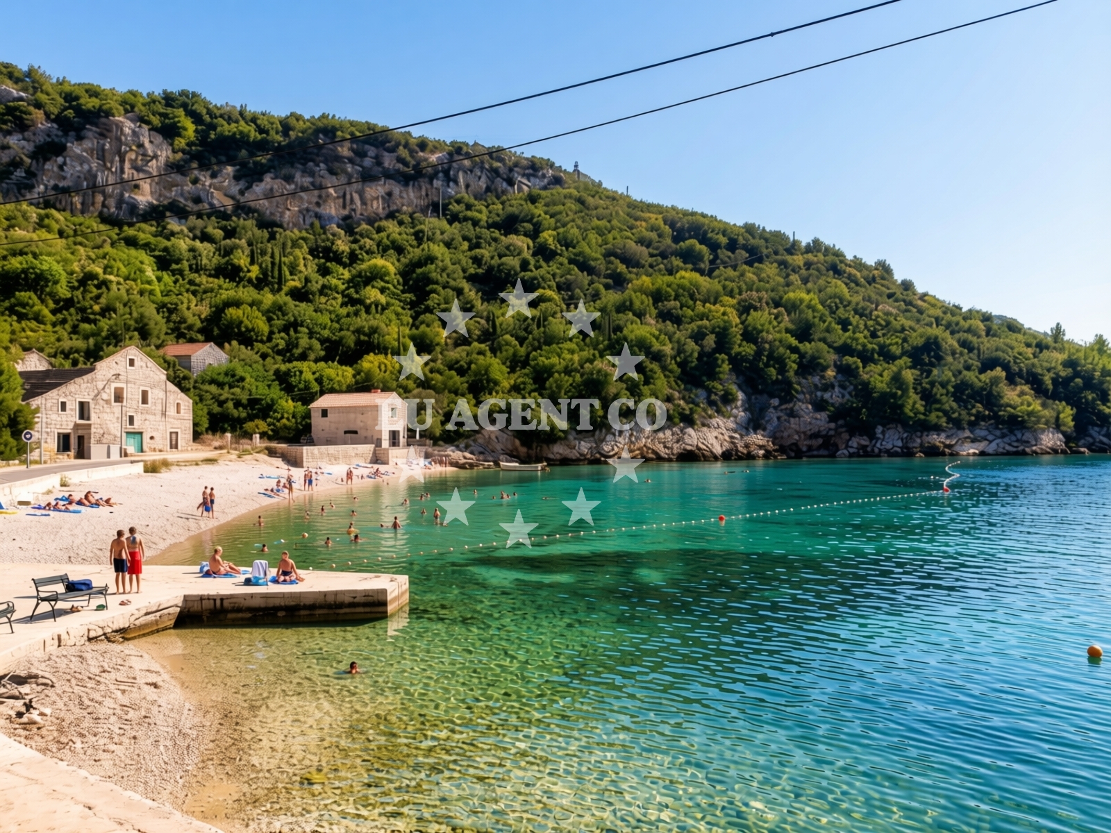 Shoreline and swimming area at Brsecine Harbour in Brdari 2, Brsecine, Brsečine