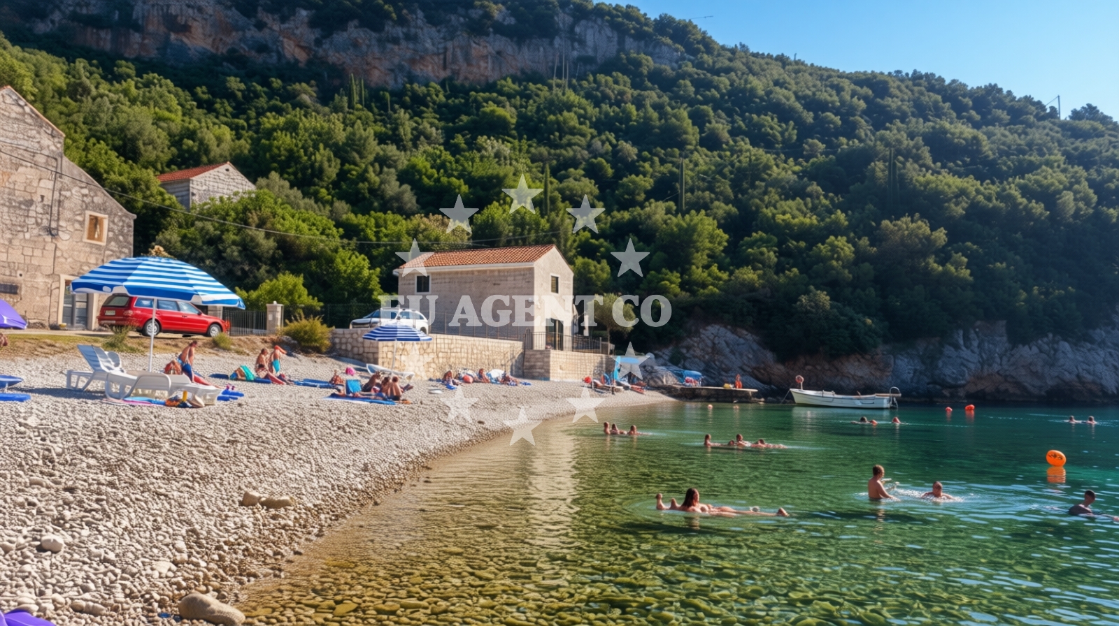 Beach facilities and surroundings at Brsecine Harbour in Brdari 2, Brsecine, Brsečine