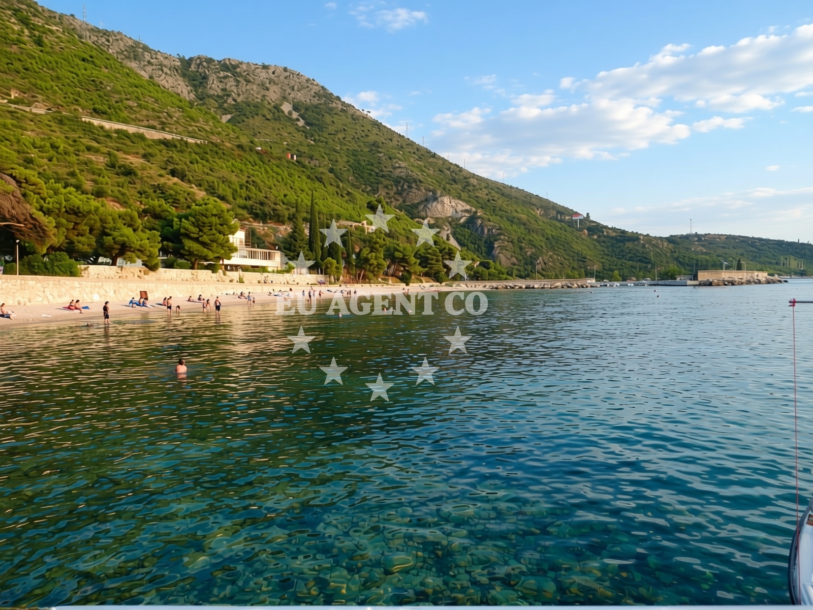 Shoreline and swimming area at Bucanj beach in Plat 18, Mlini